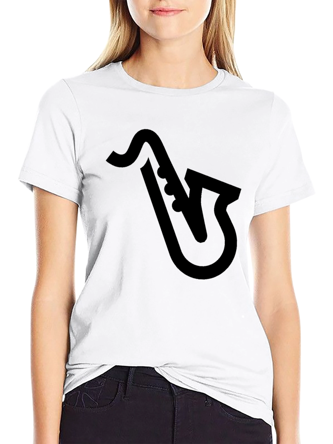 Saxophone Graphic Tee - Black Cotton T-Shirt