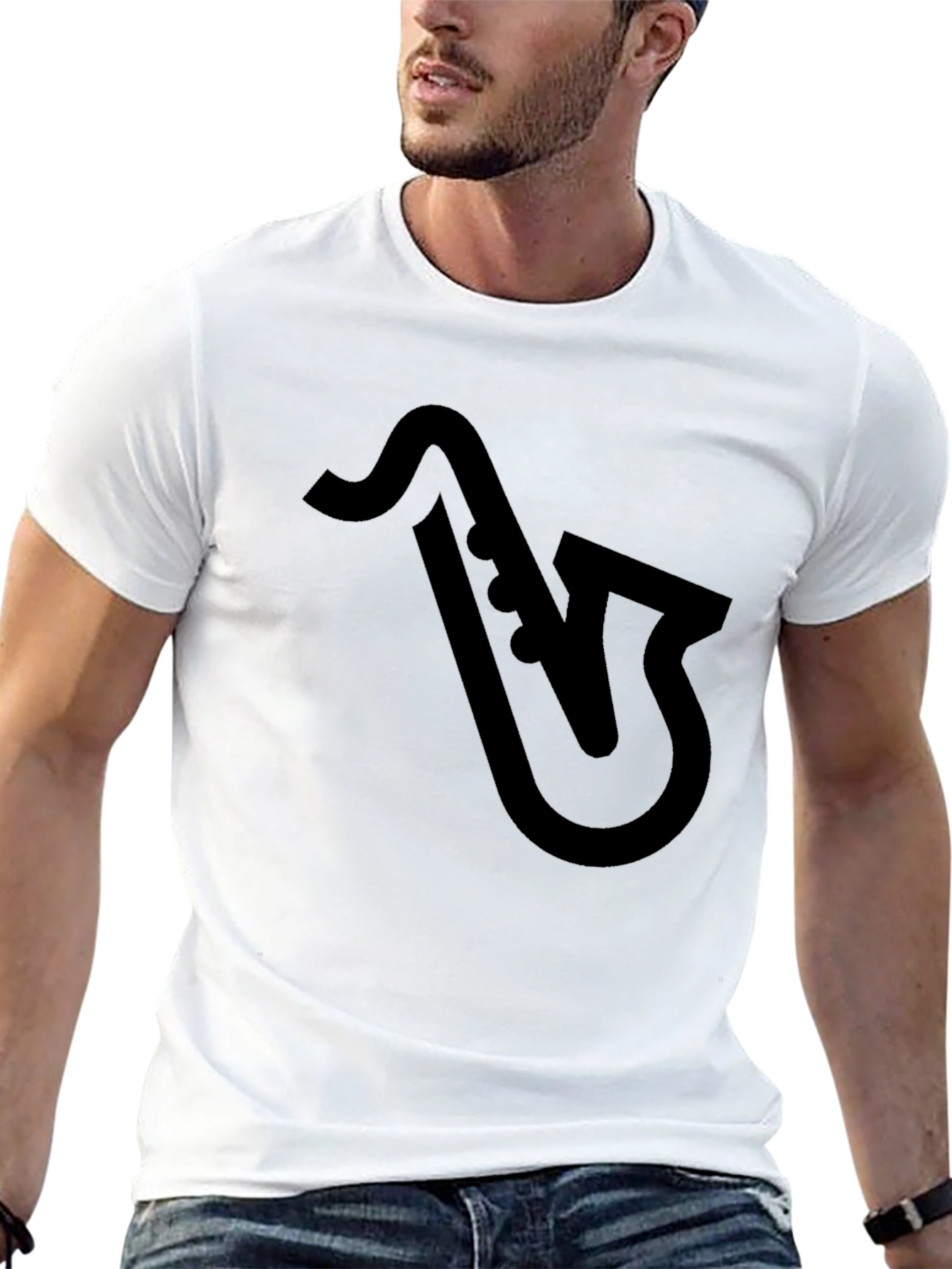 Saxophone Graphic Tee - Black Cotton T-Shirt