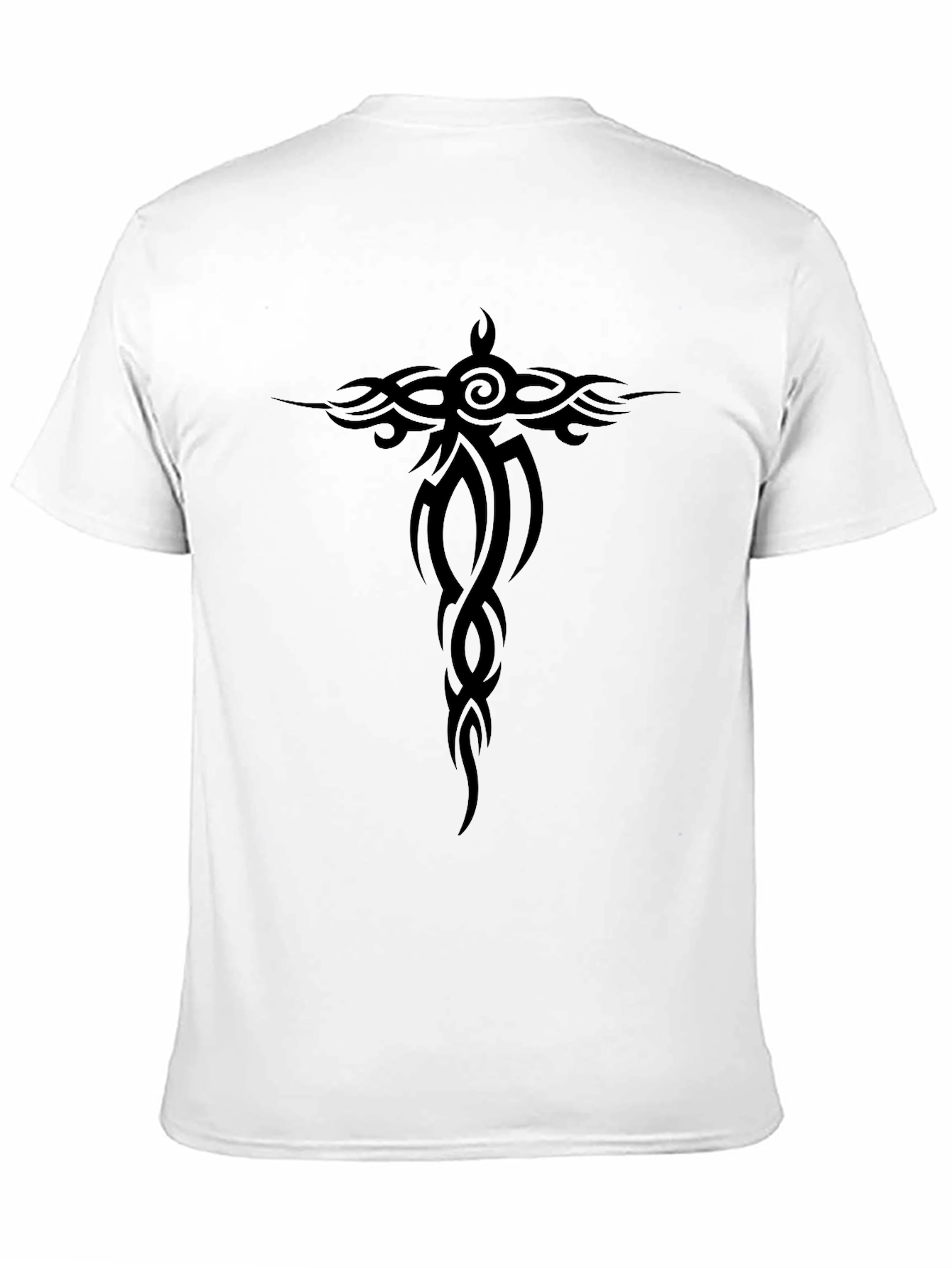 Tribal Tattoo Graphic Tee - Black Cotton Casual Shirt