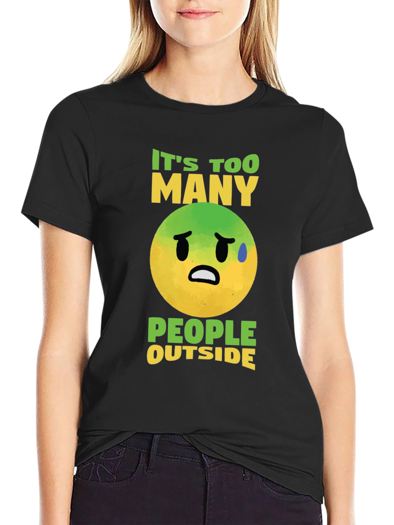 Funny Emoji Graphic T-Shirt - Too Many People Outside