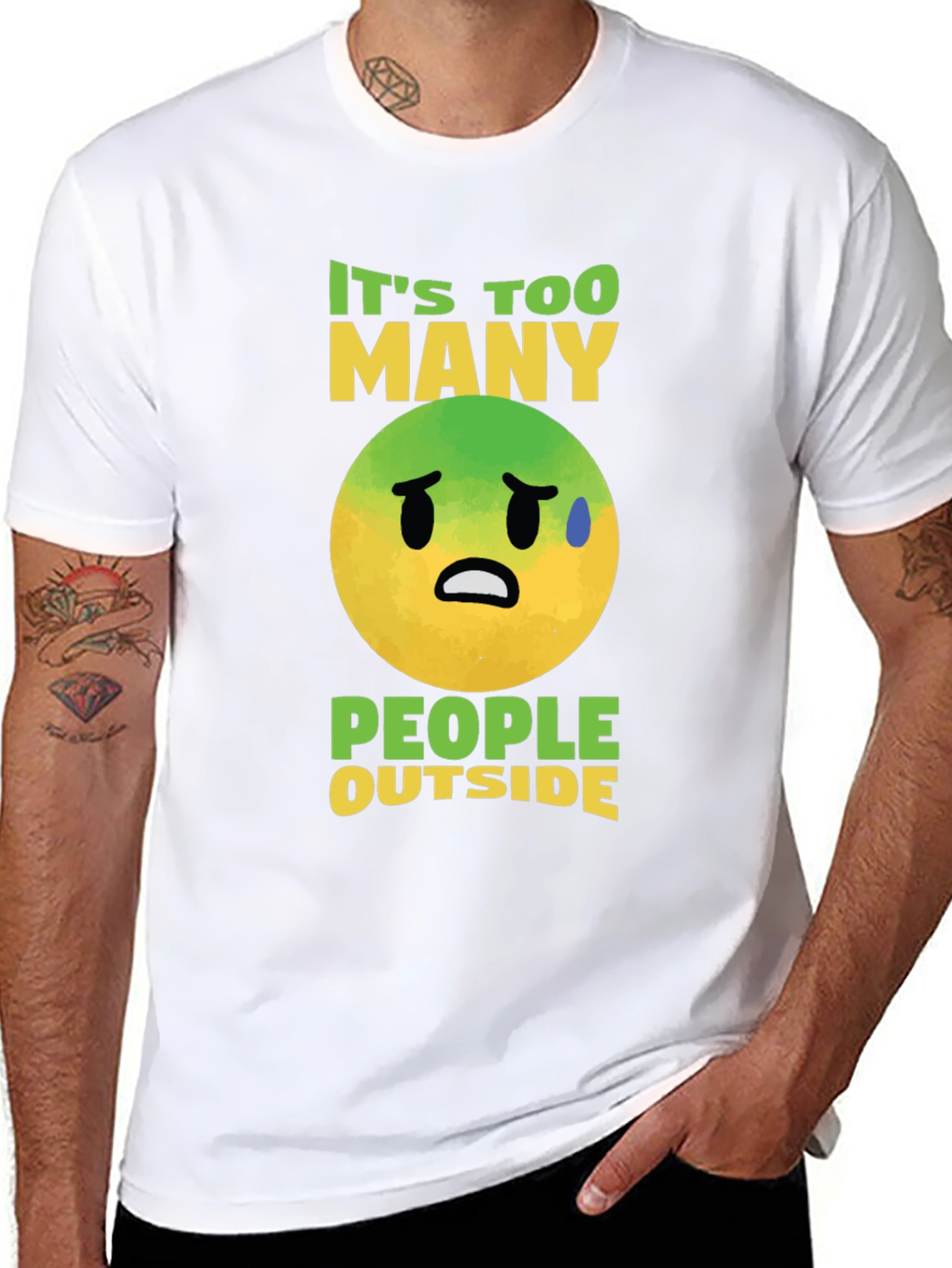 Funny Emoji Graphic T-Shirt - Too Many People Outside