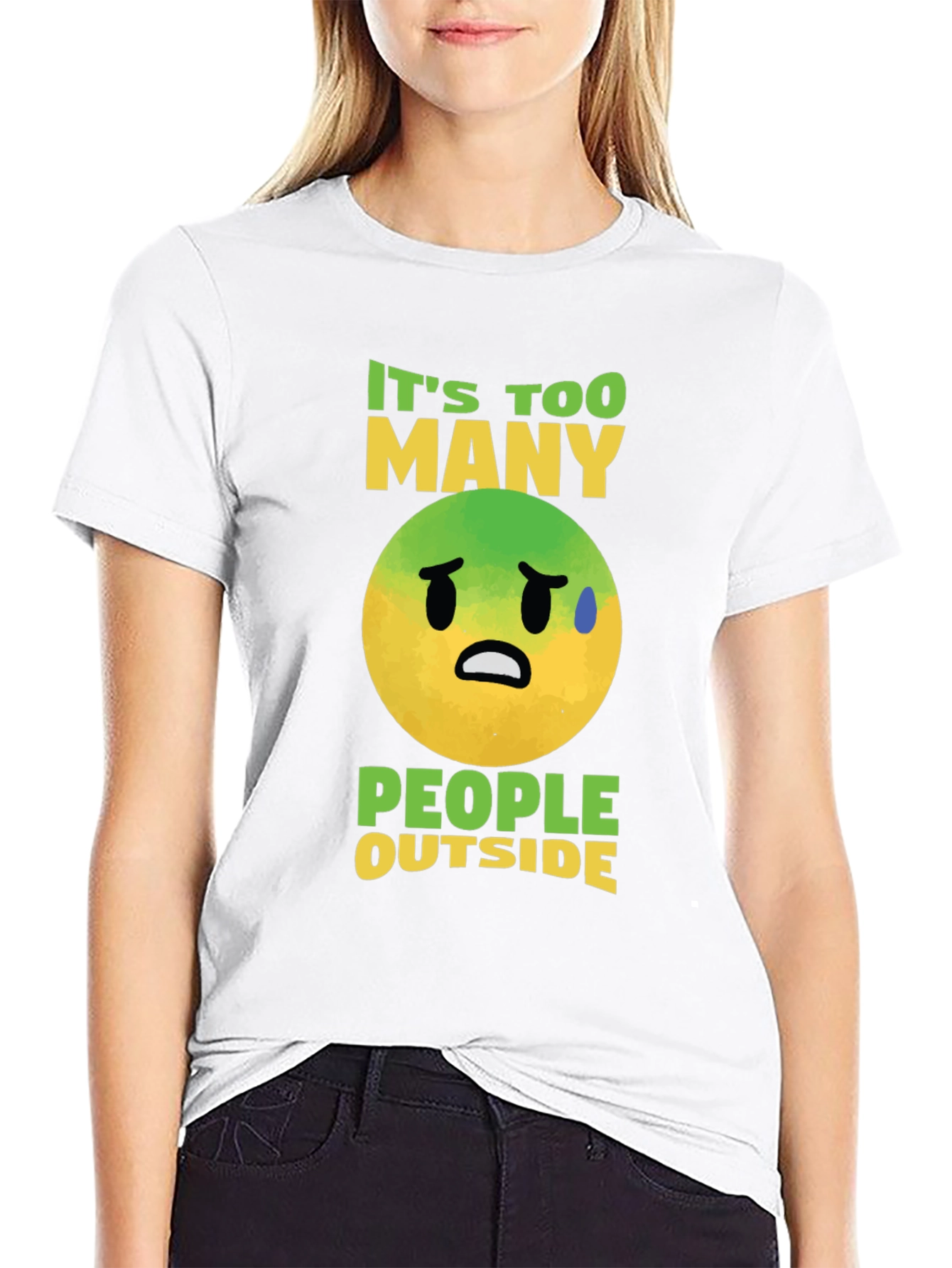 Funny Emoji Graphic T-Shirt - Too Many People Outside