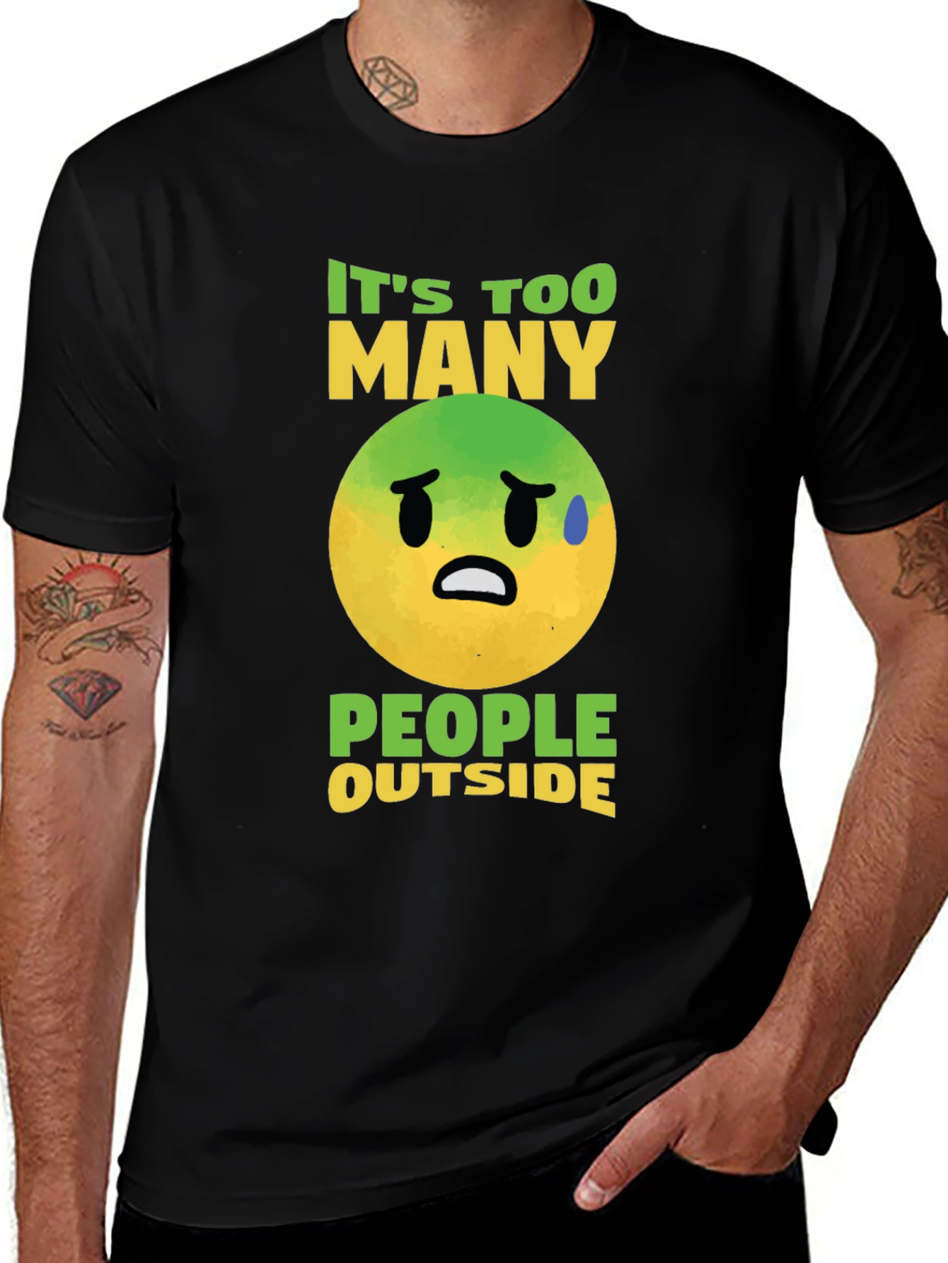 Funny Emoji Graphic T-Shirt - Too Many People Outside