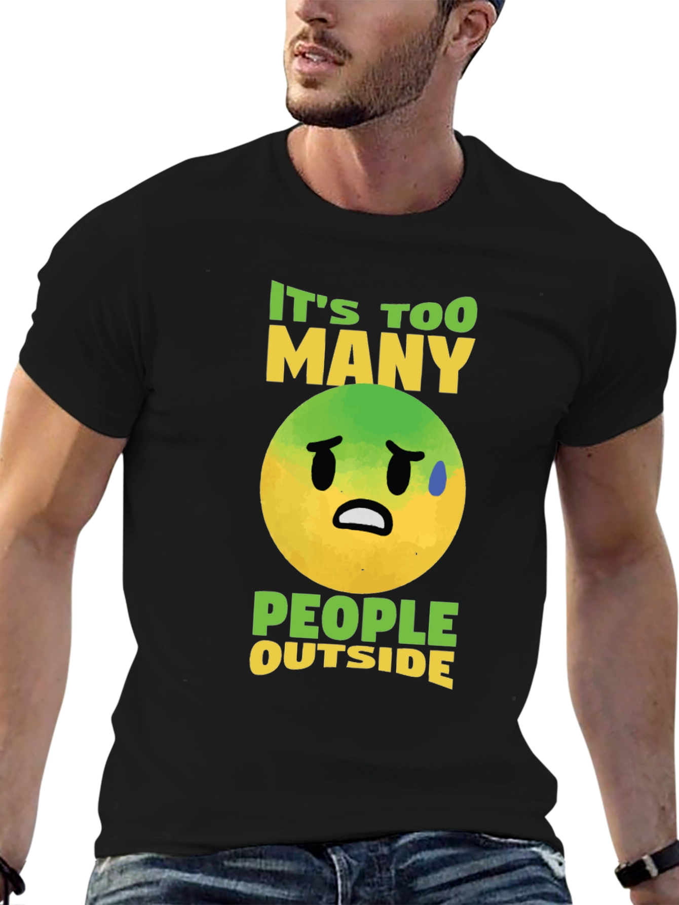 Funny Emoji Graphic T-Shirt - Too Many People Outside