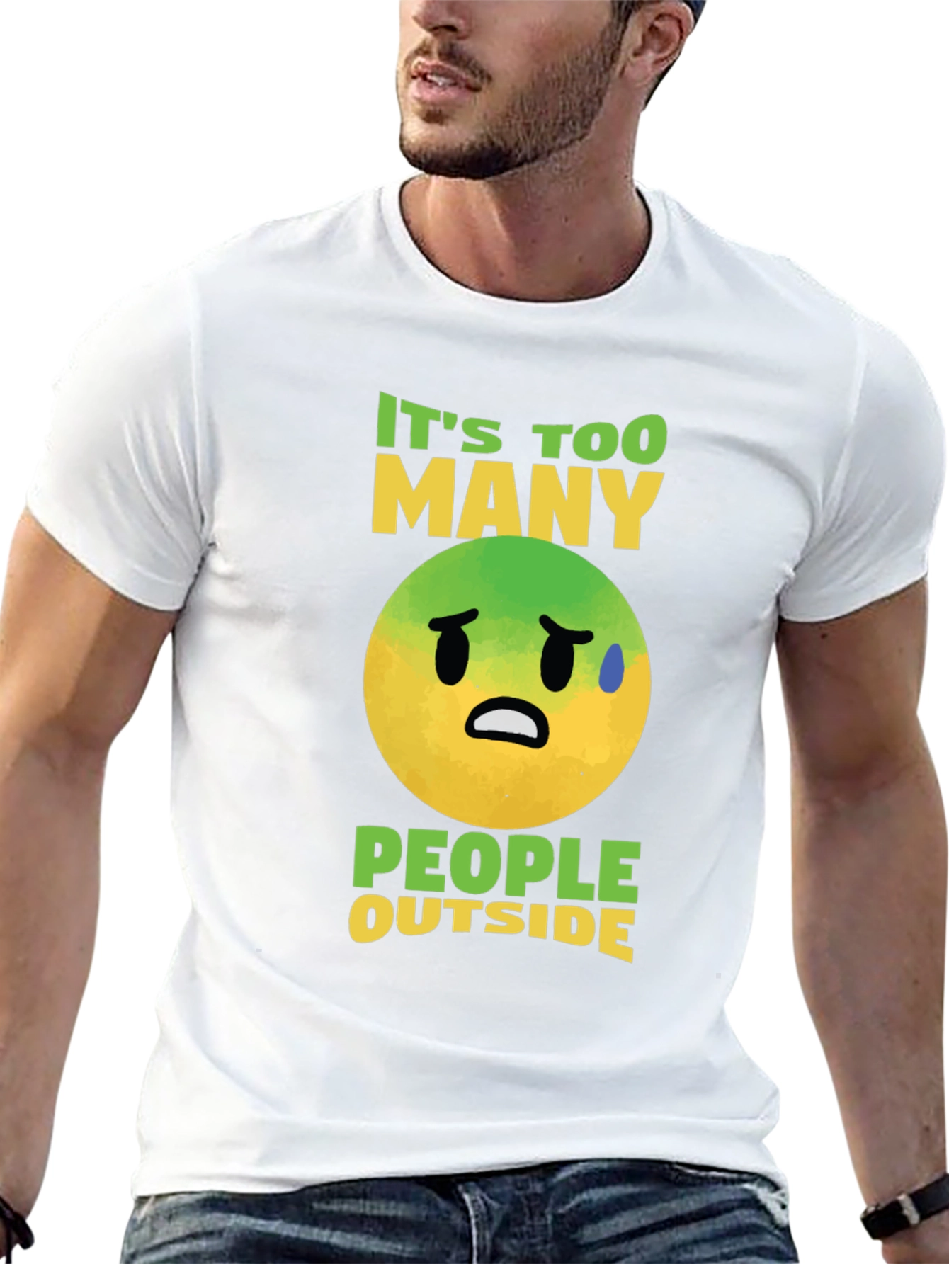 Funny Emoji Graphic T-Shirt - Too Many People Outside