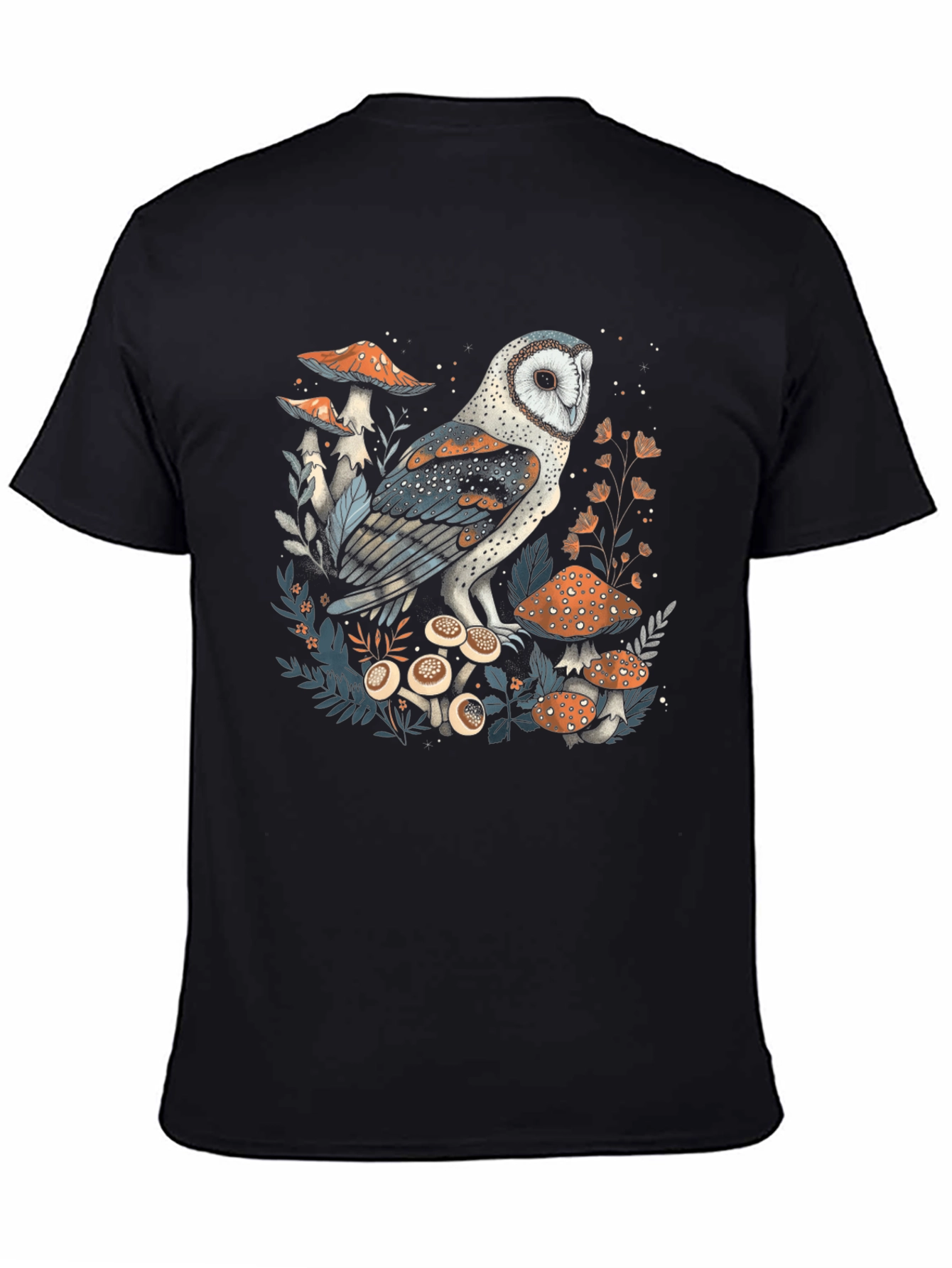 Owl and Mushroom Graphic T-Shirt