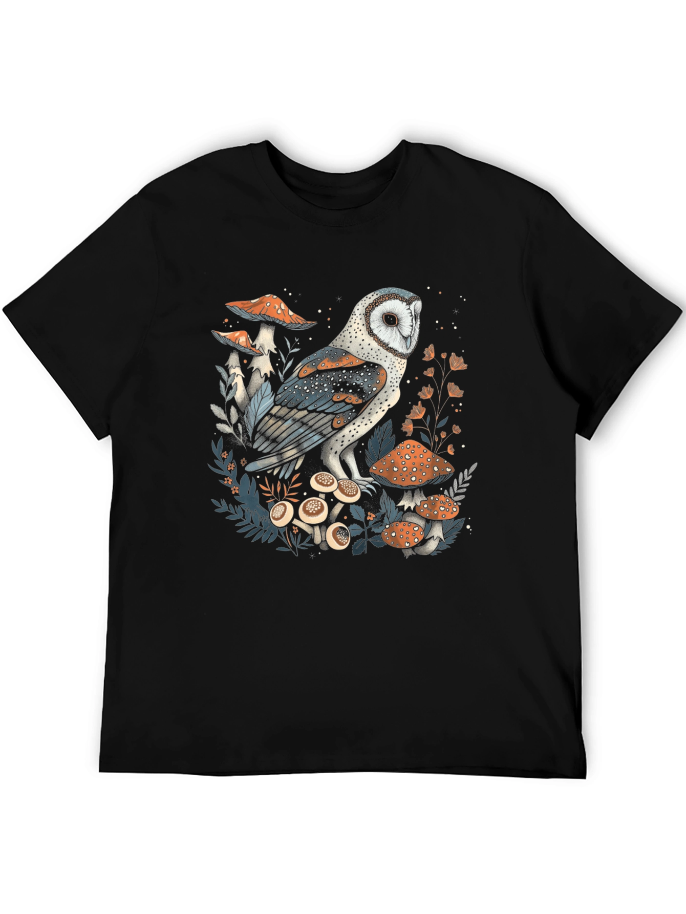 Owl and Mushroom Graphic T-Shirt