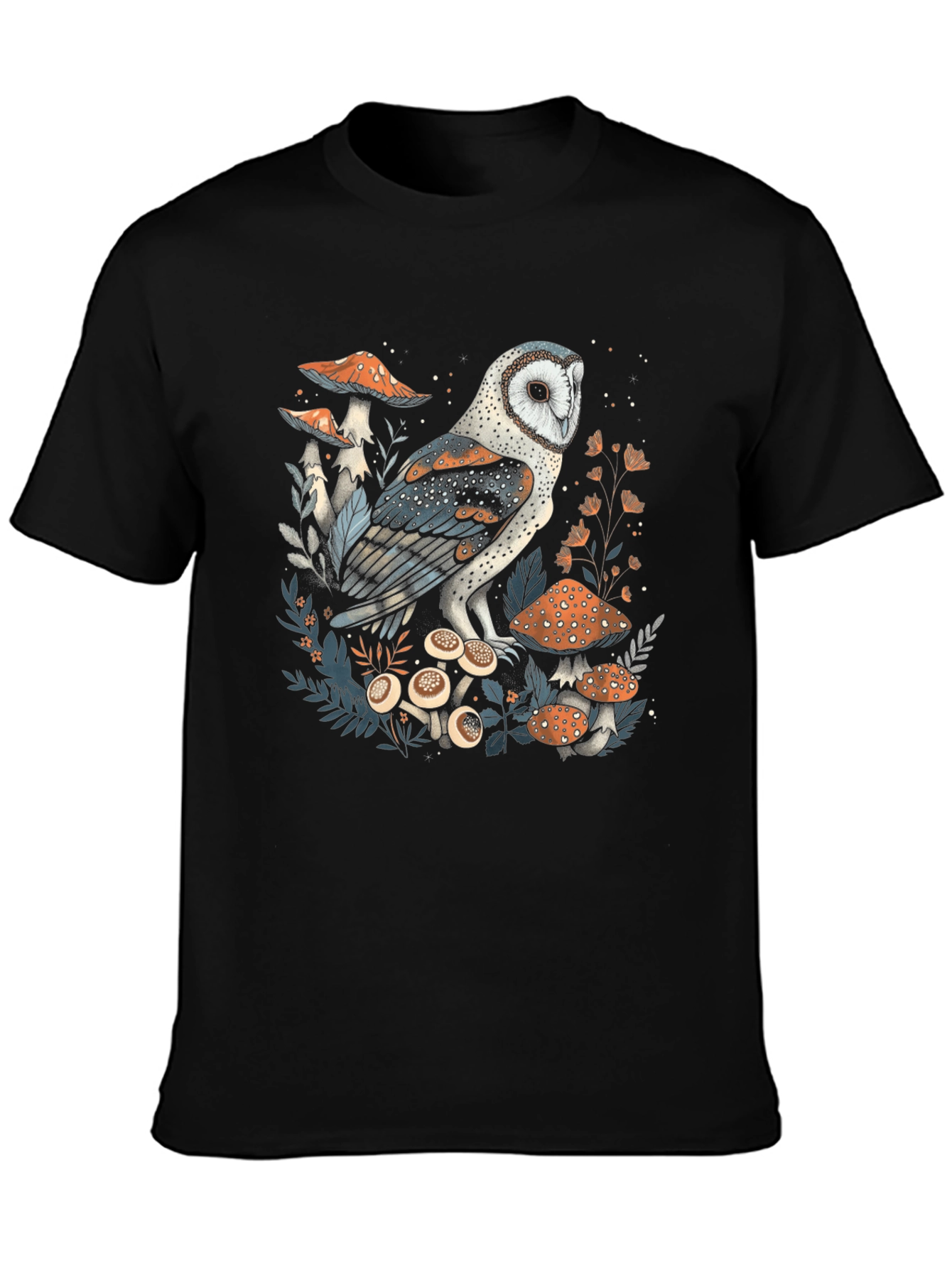 Owl and Mushroom Graphic T-Shirt