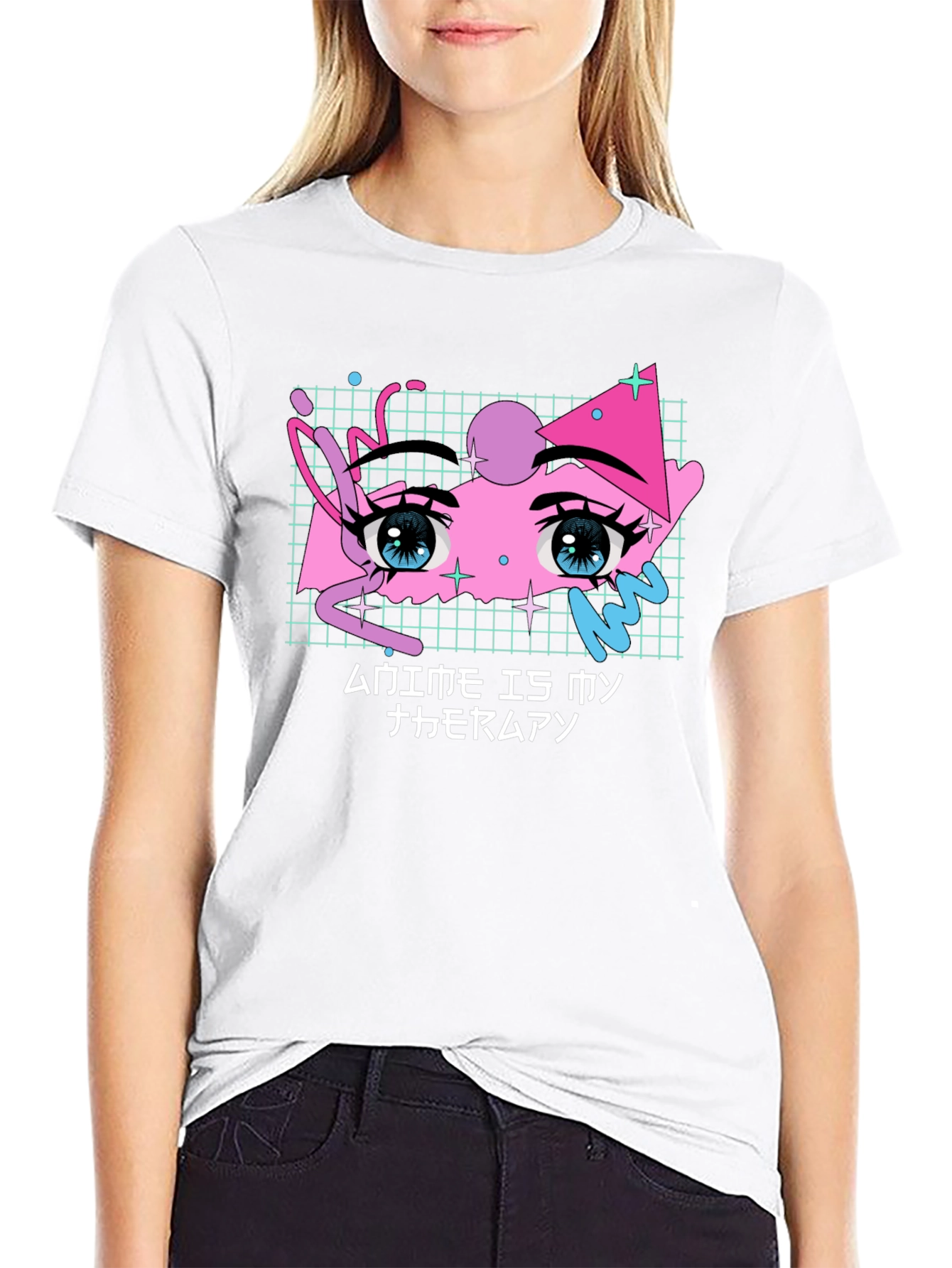 Anime Eyes Graphic Black T-Shirt
