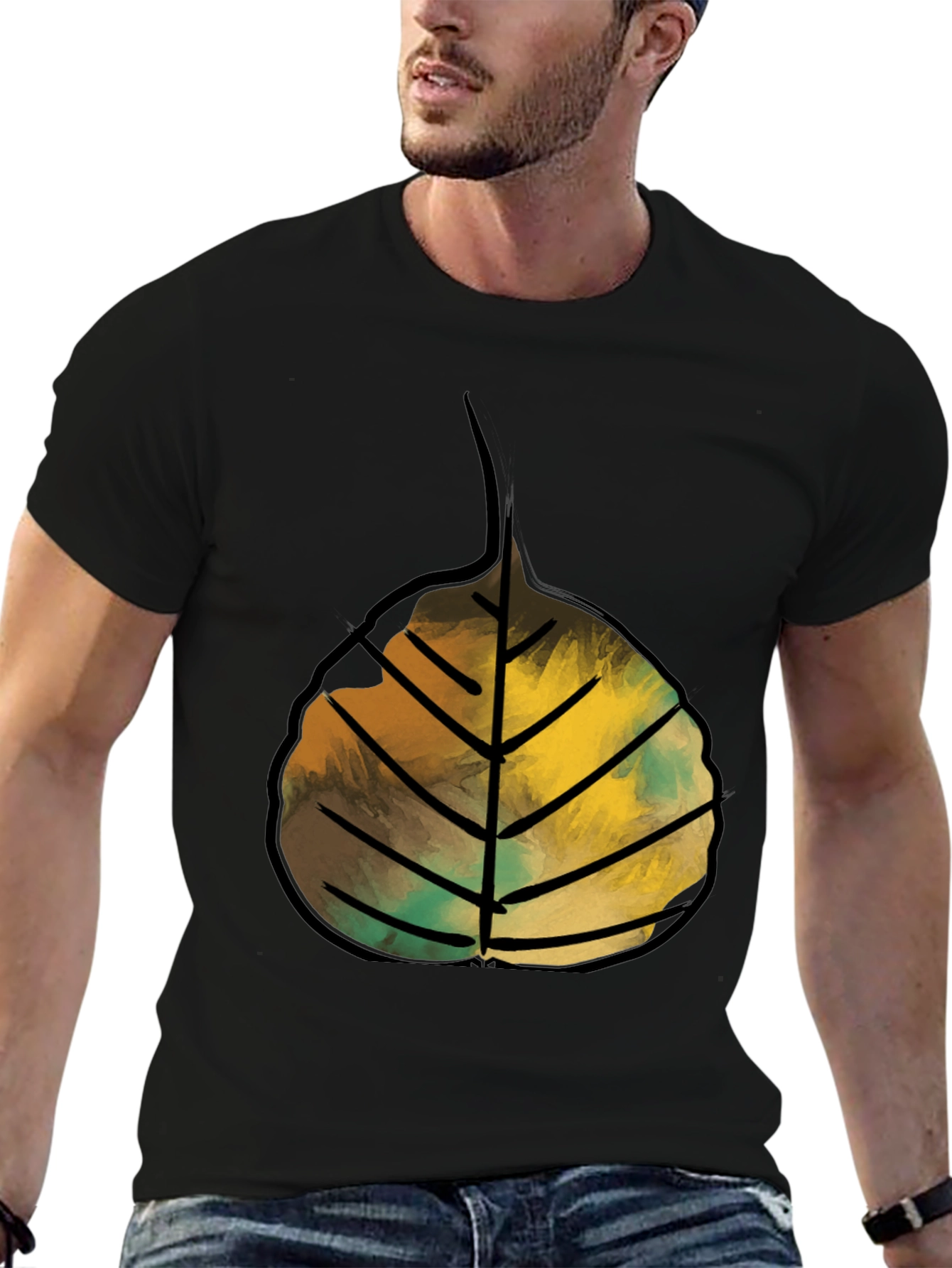 Leaf Graphic Print Crew Neck Tee