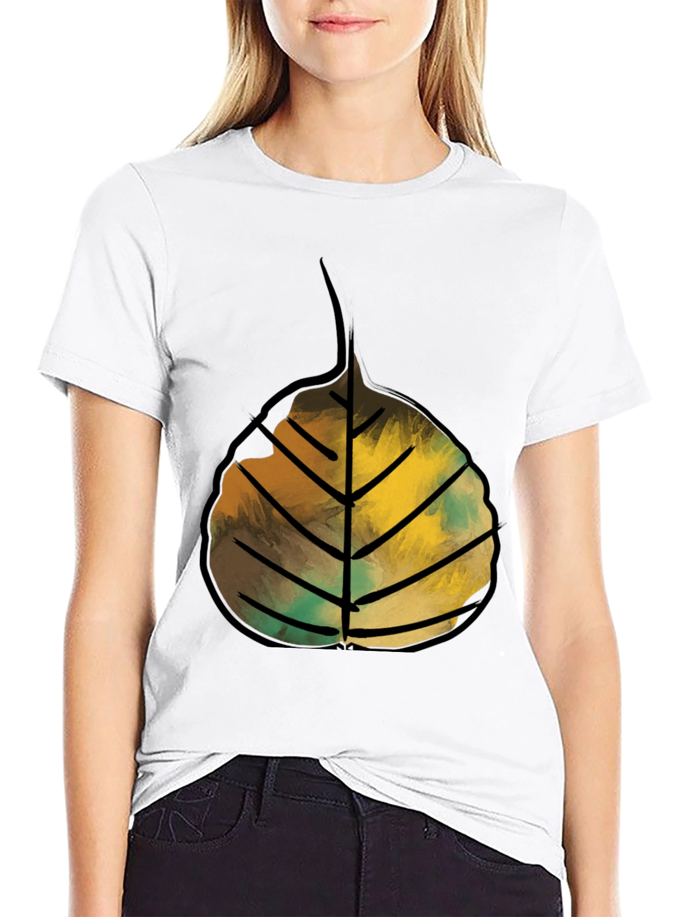 Leaf Graphic Print Crew Neck Tee