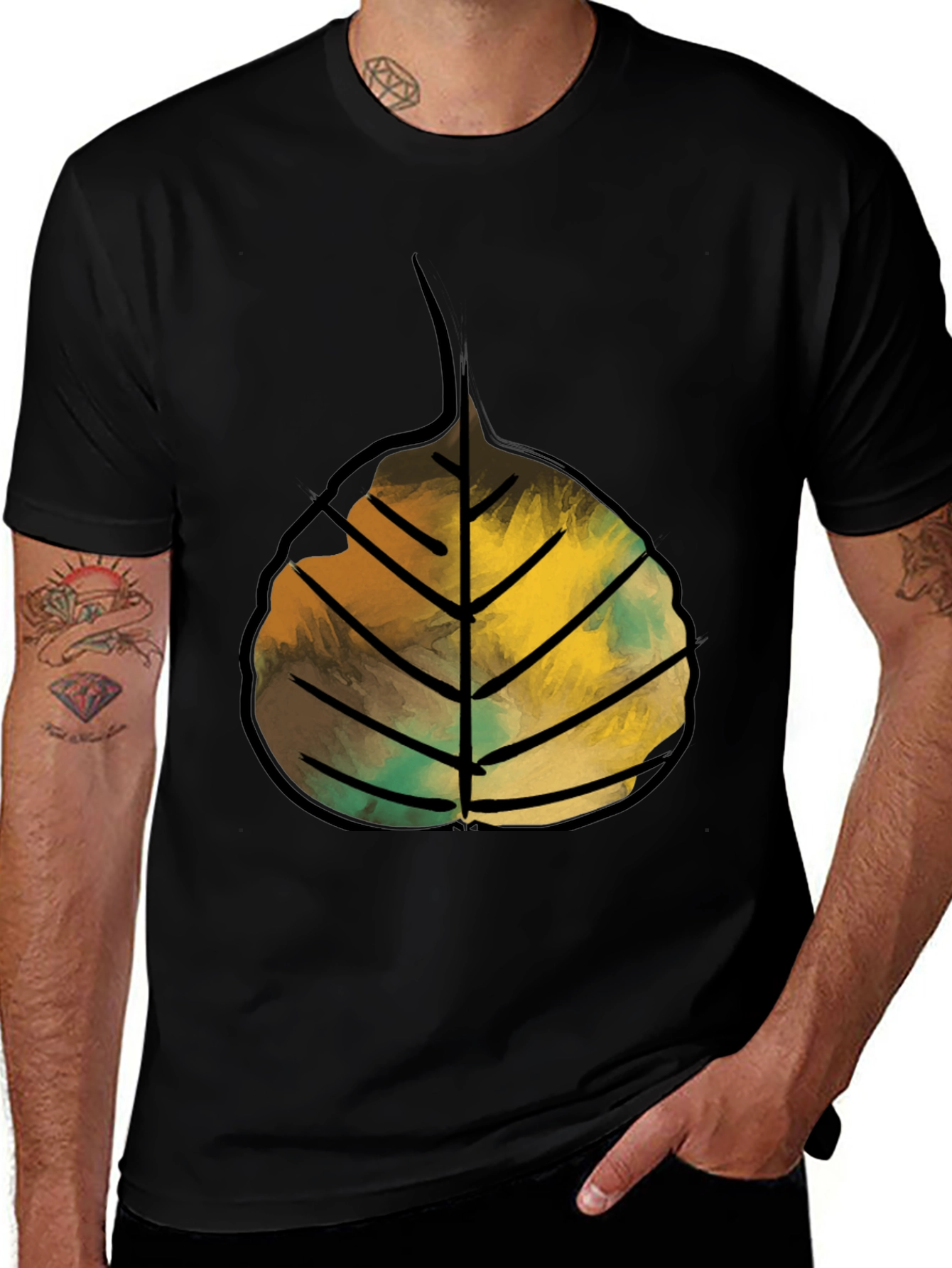 Leaf Graphic Print Crew Neck Tee