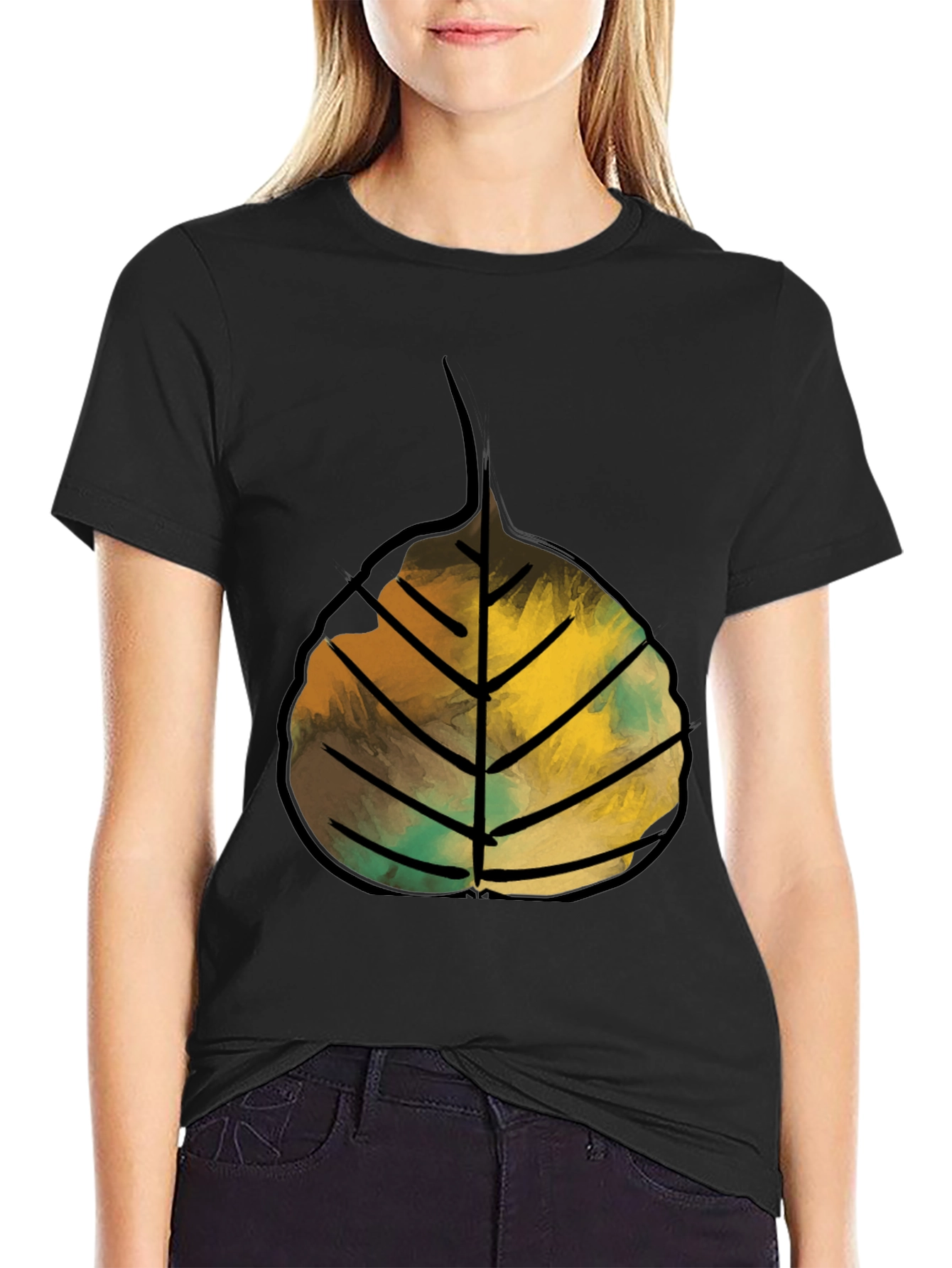 Leaf Graphic Print Crew Neck Tee