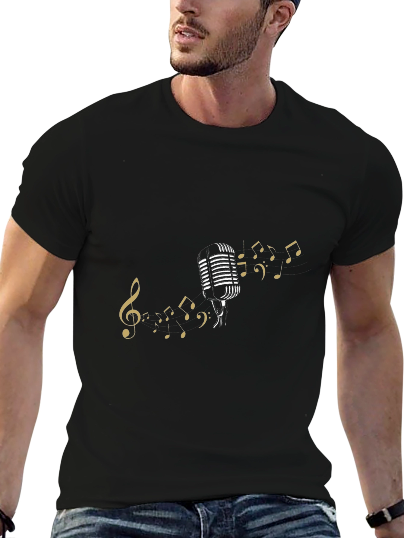 Retro Mic & Music Notes Black Tee