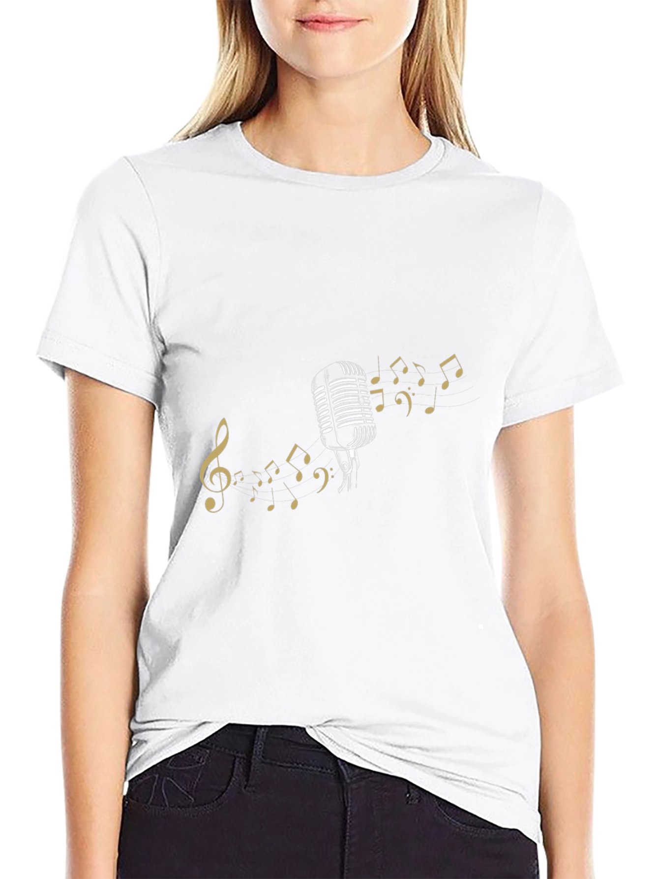 Retro Mic & Music Notes Black Tee