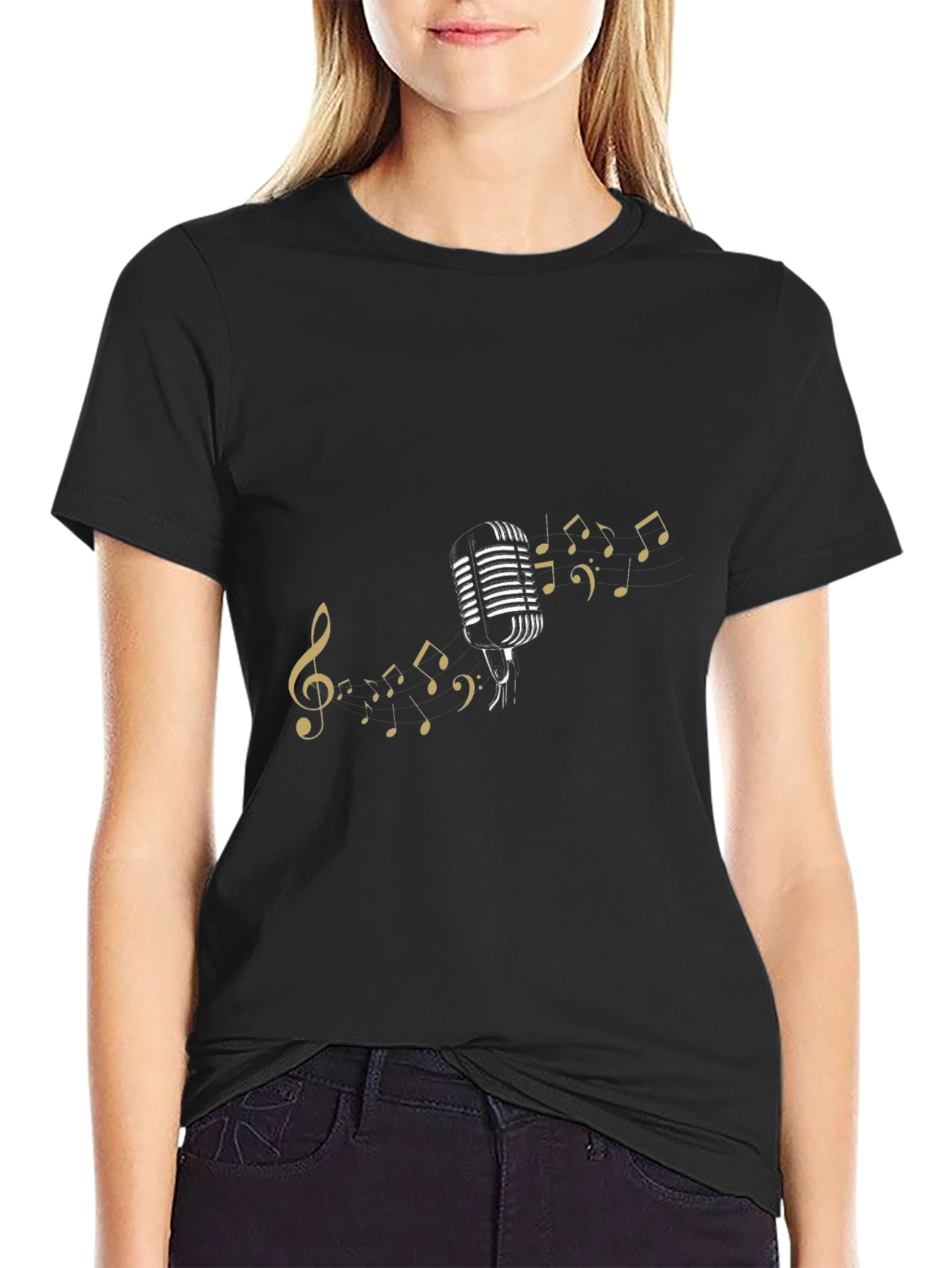Retro Mic & Music Notes Black Tee