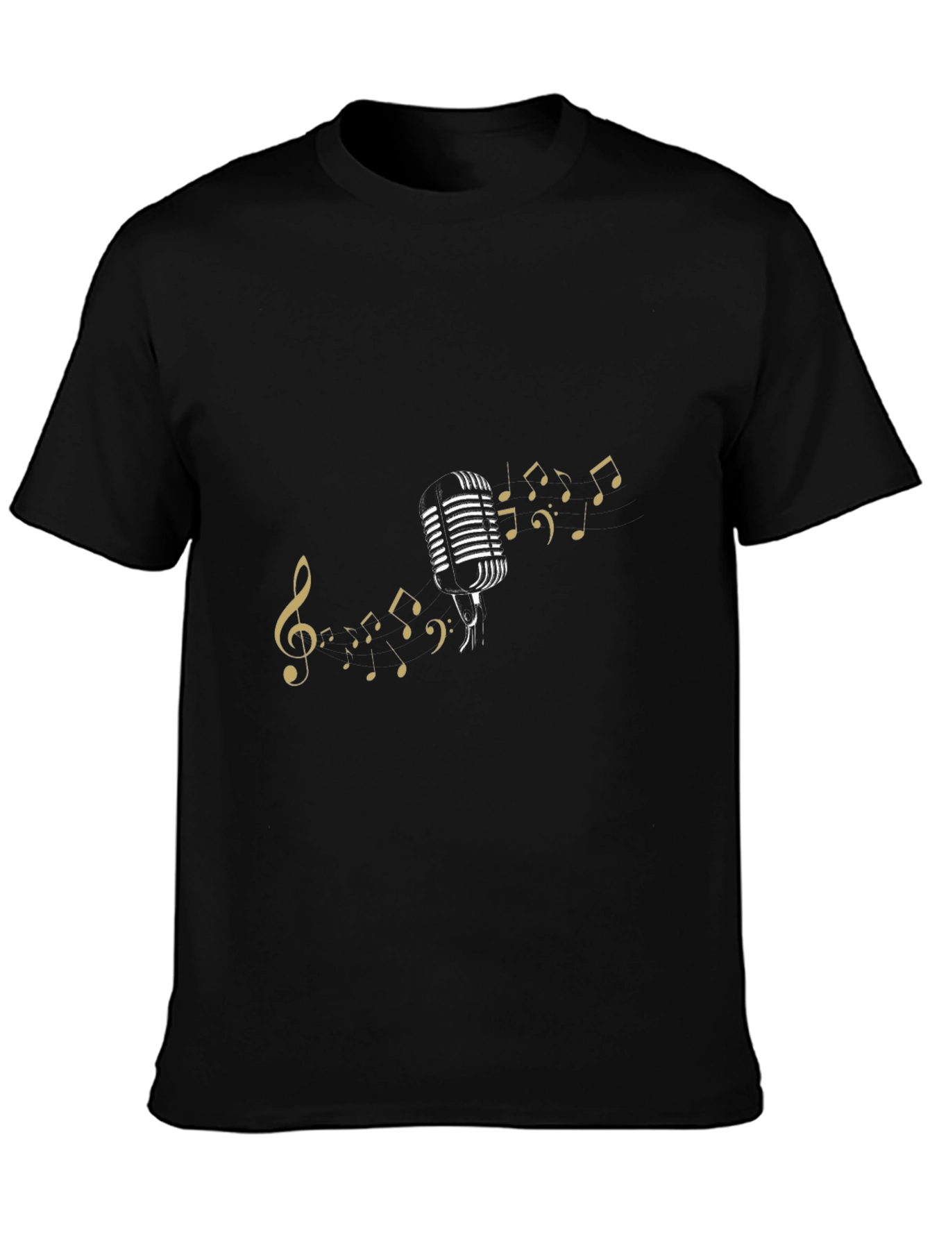 Retro Mic & Music Notes Black Tee
