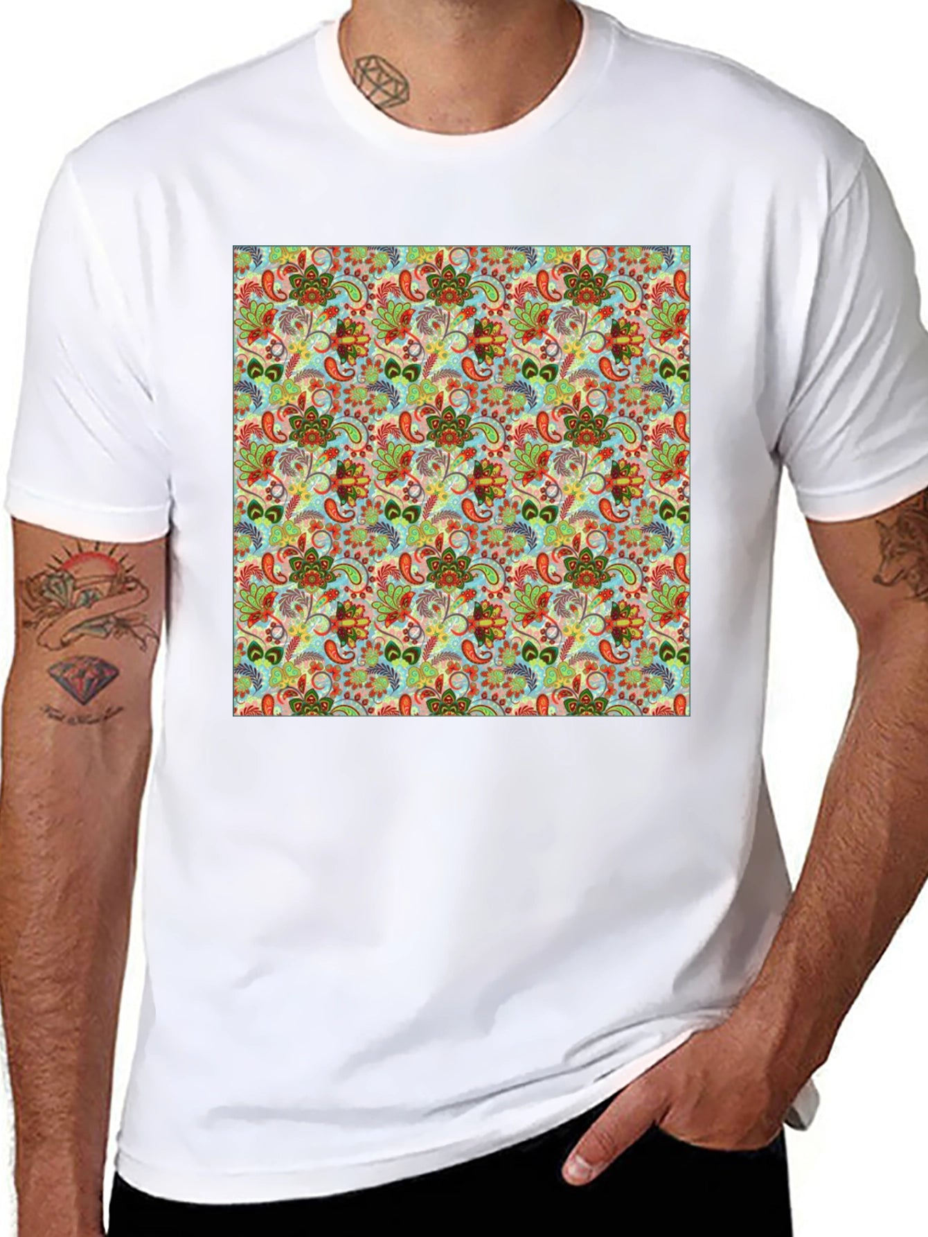 Floral Pattern Crew Neck Tee