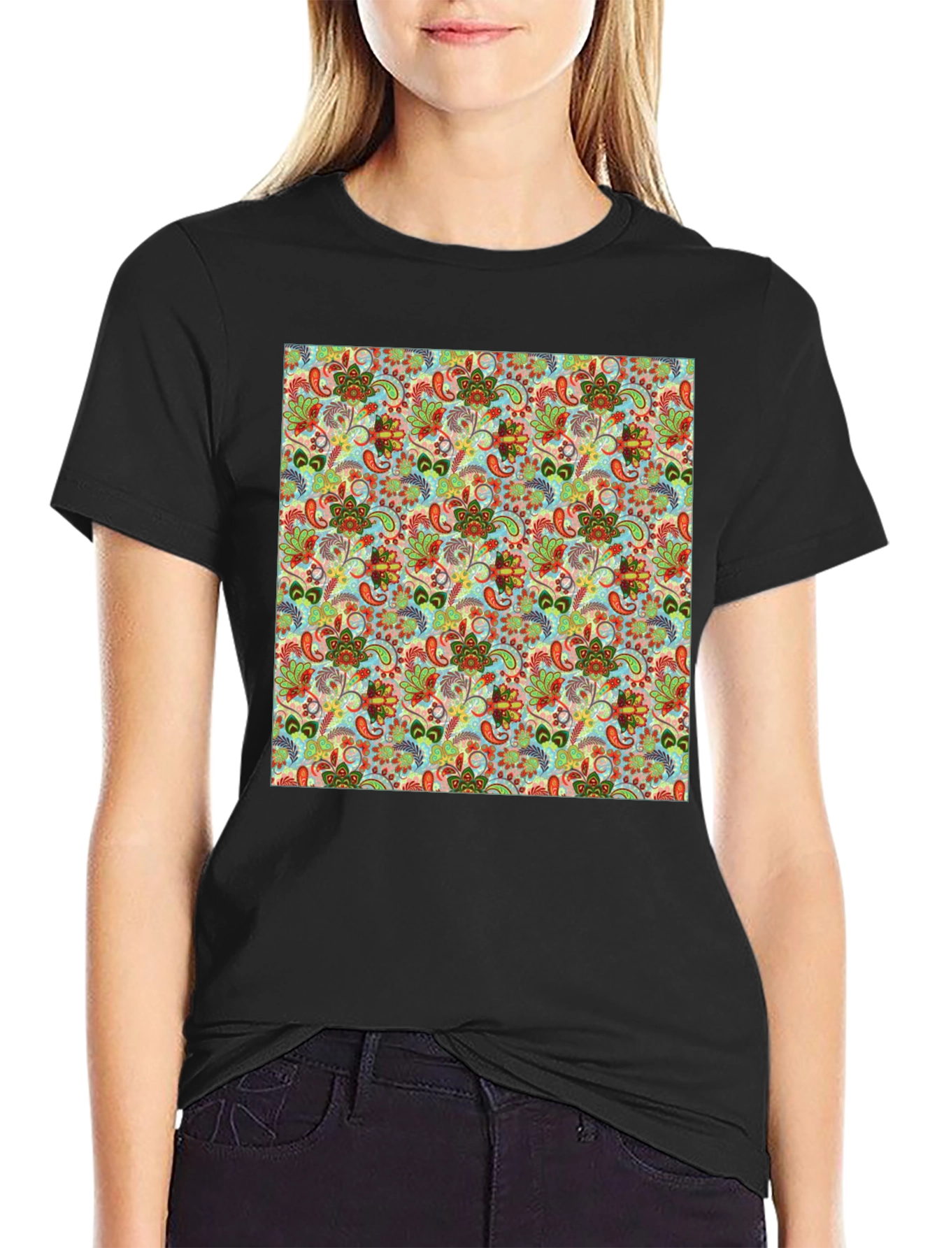 Floral Pattern Crew Neck Tee