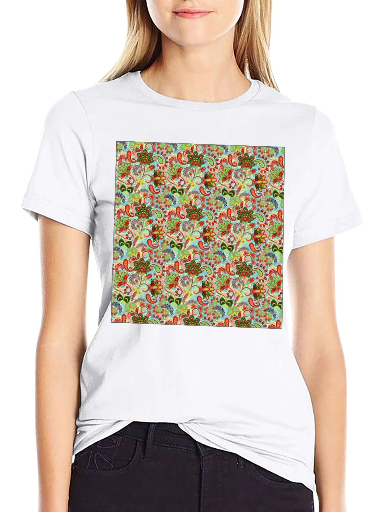 Floral Pattern Crew Neck Tee