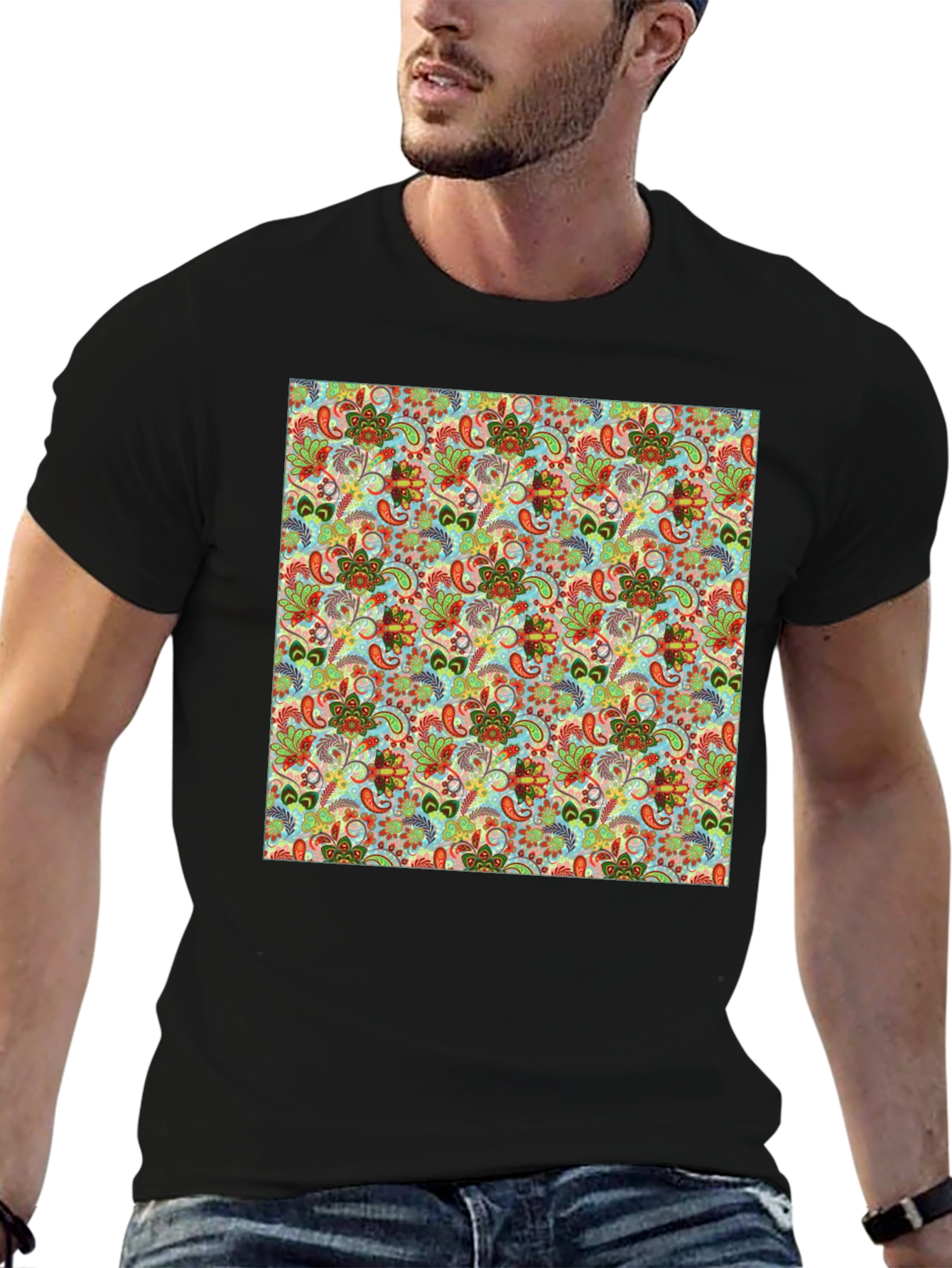 Floral Pattern Crew Neck Tee