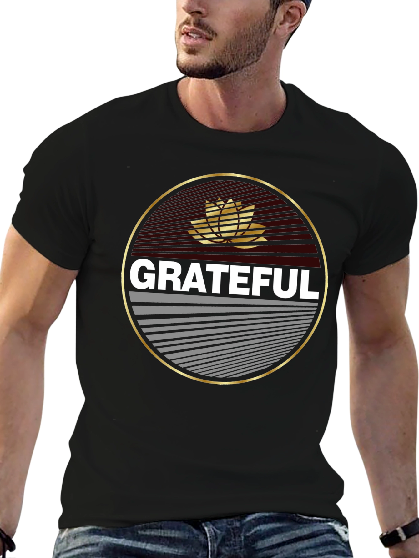 Grateful Lotus Graphic Print Black T-Shirt