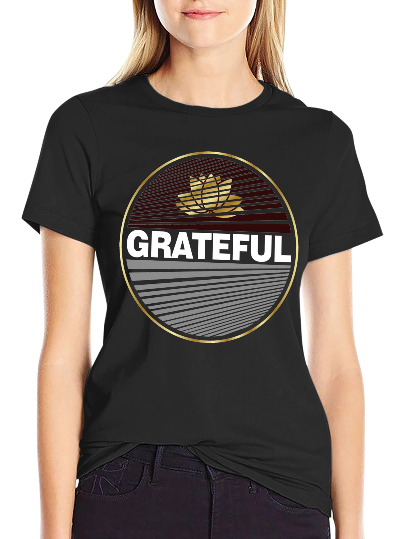 Grateful Lotus Graphic Print Black T-Shirt