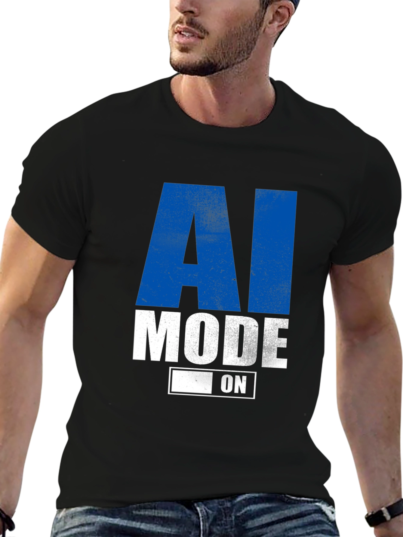 AI Mode On Graphic Tee - Black Casual T-Shirt