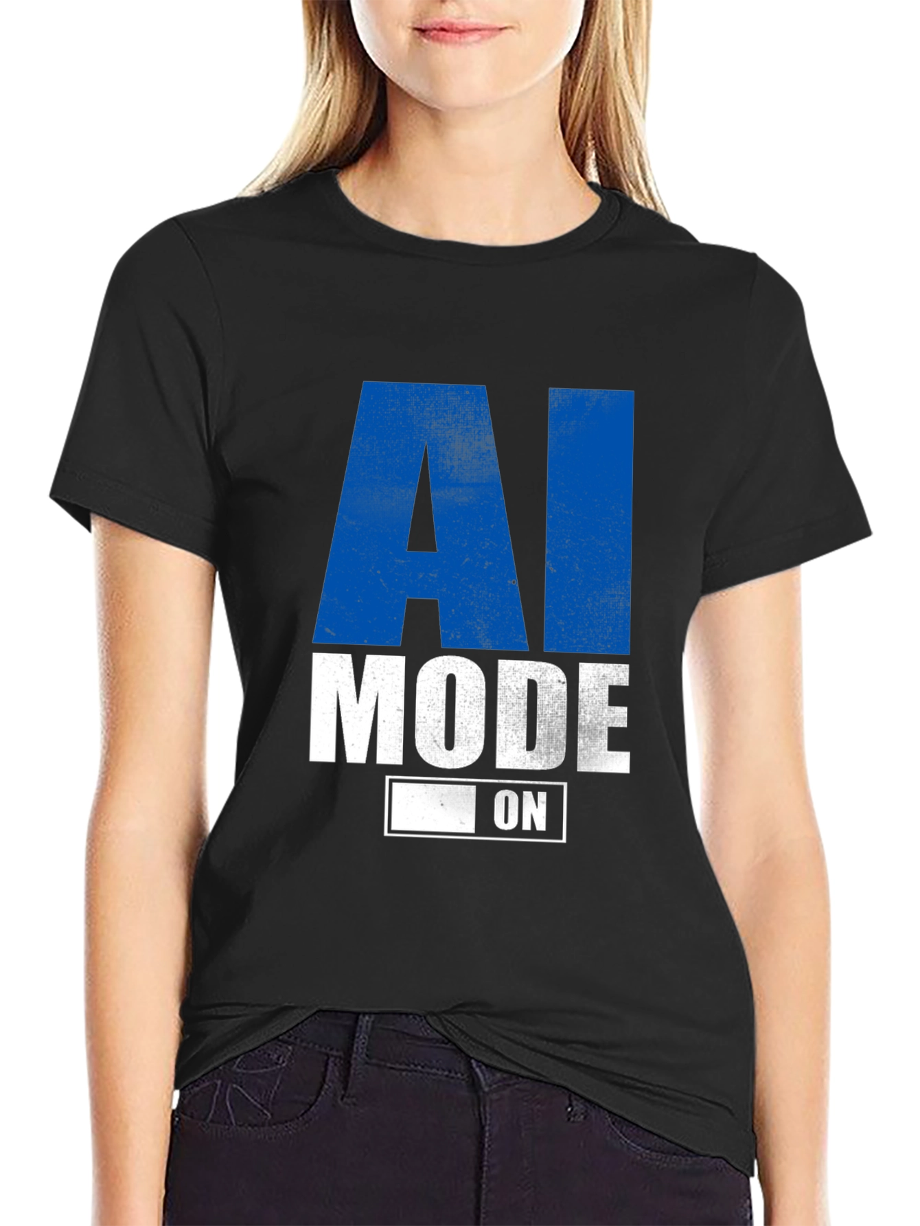 AI Mode On Graphic Tee - Black Casual T-Shirt
