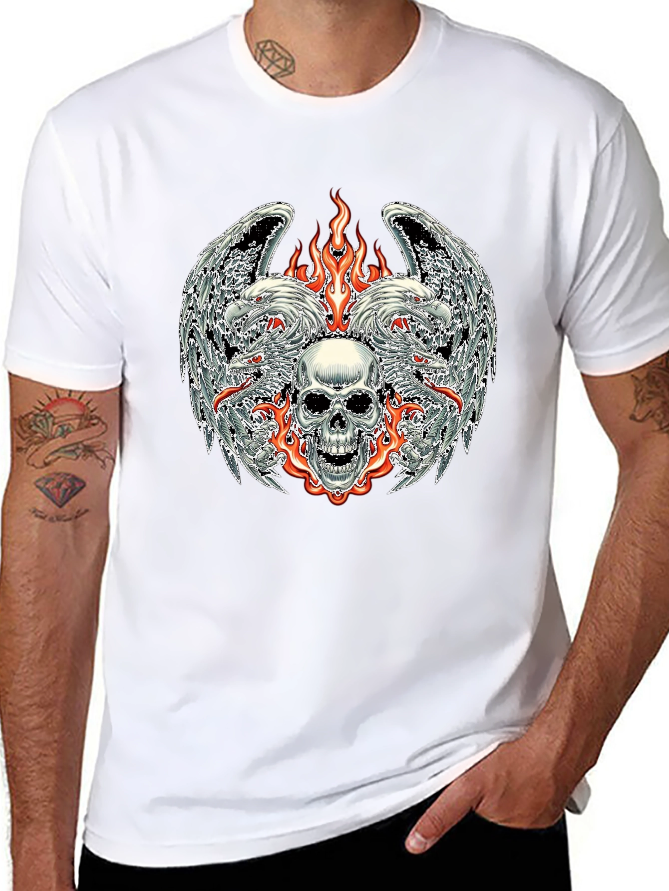 Skull & Eagle Wings Graphic Tee - Black