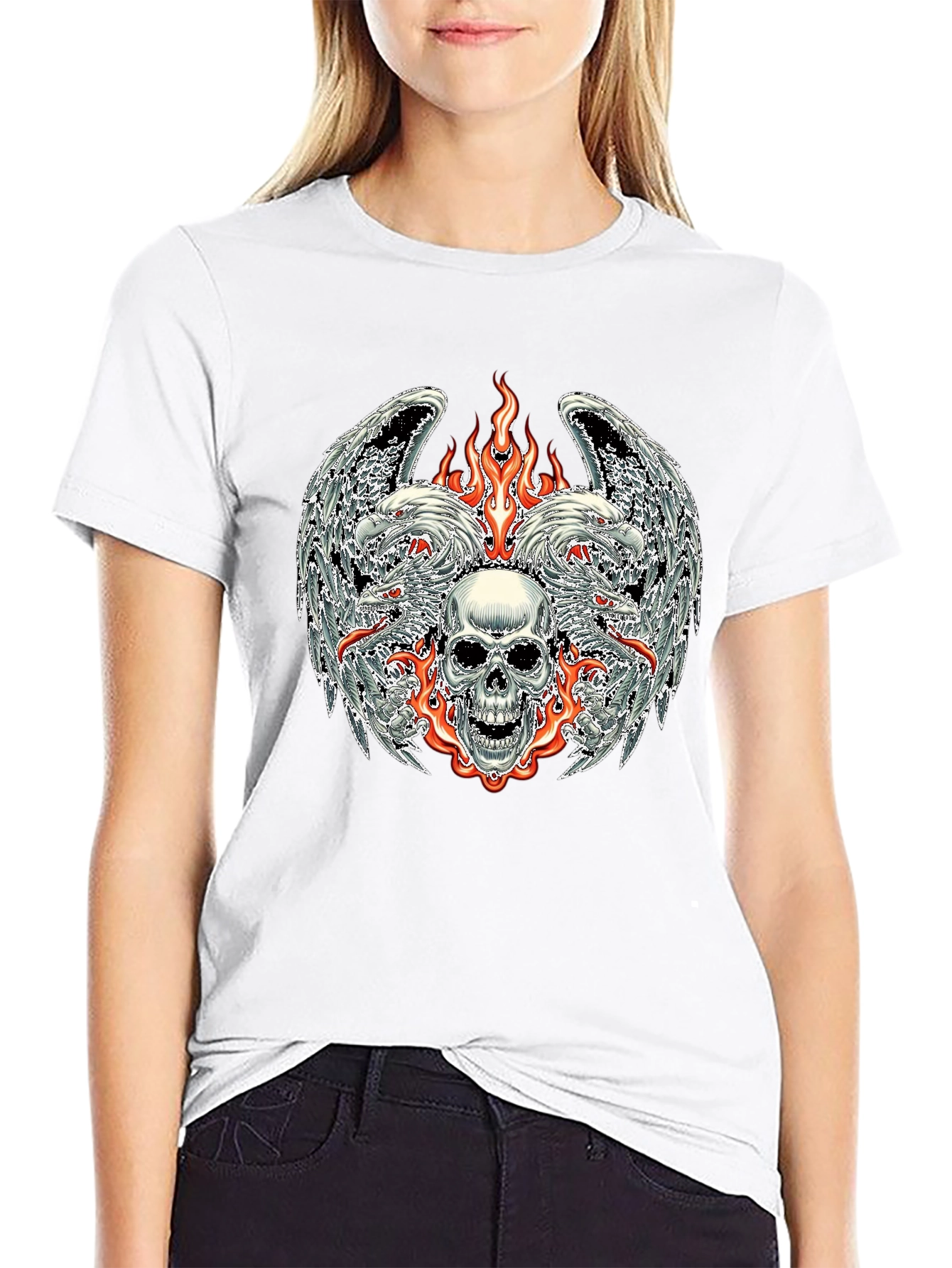 Skull & Eagle Wings Graphic Tee - Black