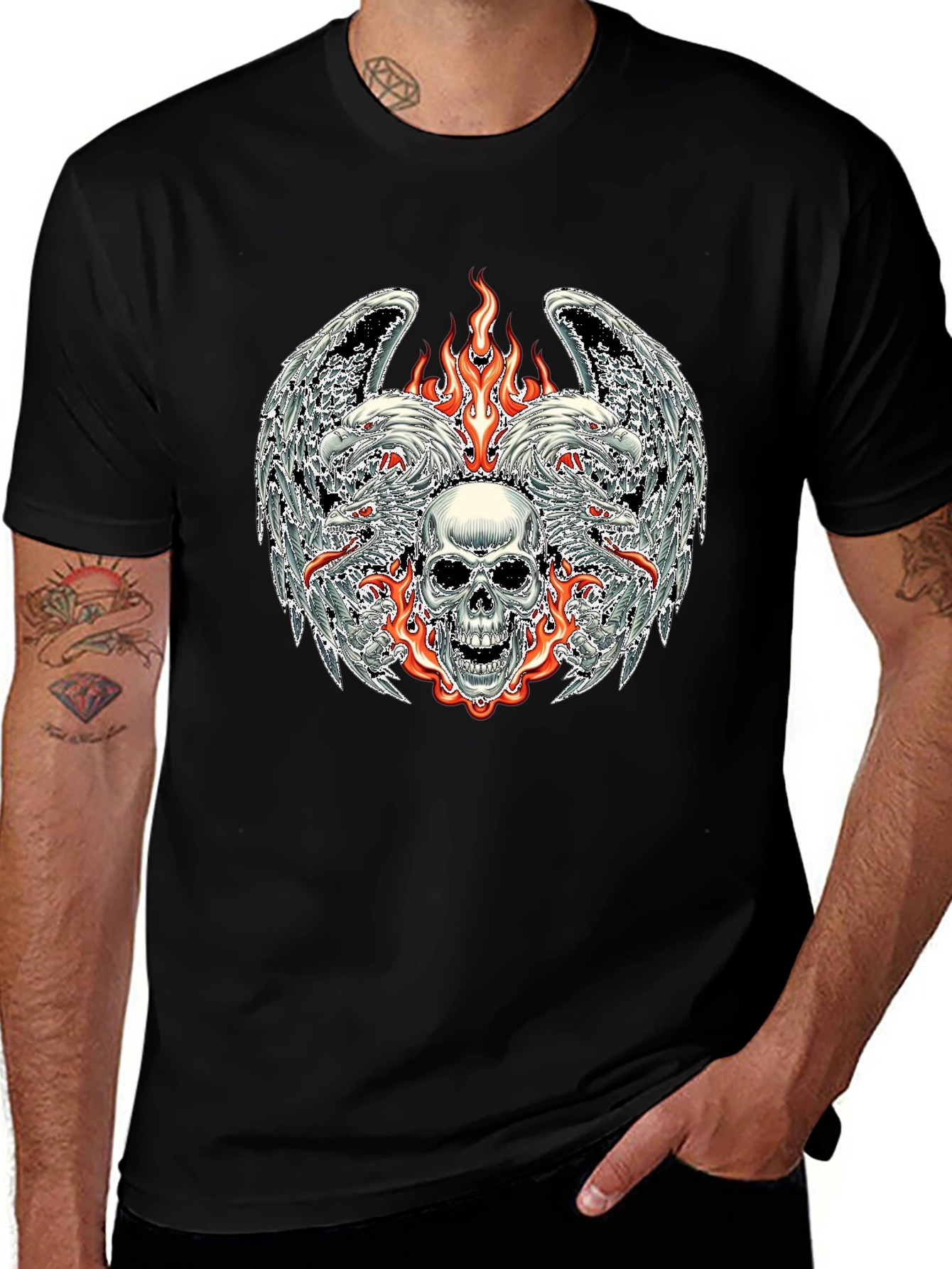 Skull & Eagle Wings Graphic Tee - Black
