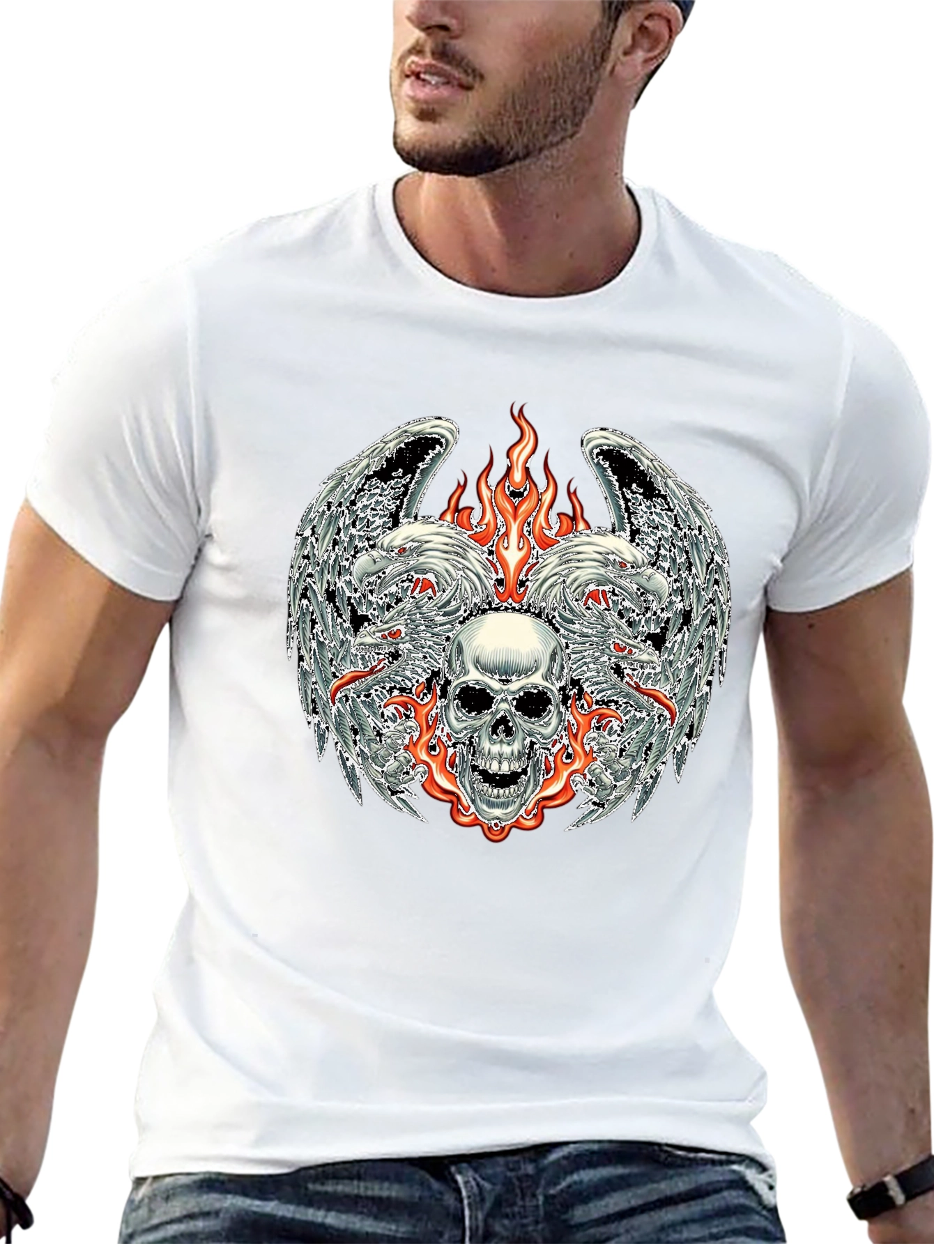 Skull & Eagle Wings Graphic Tee - Black