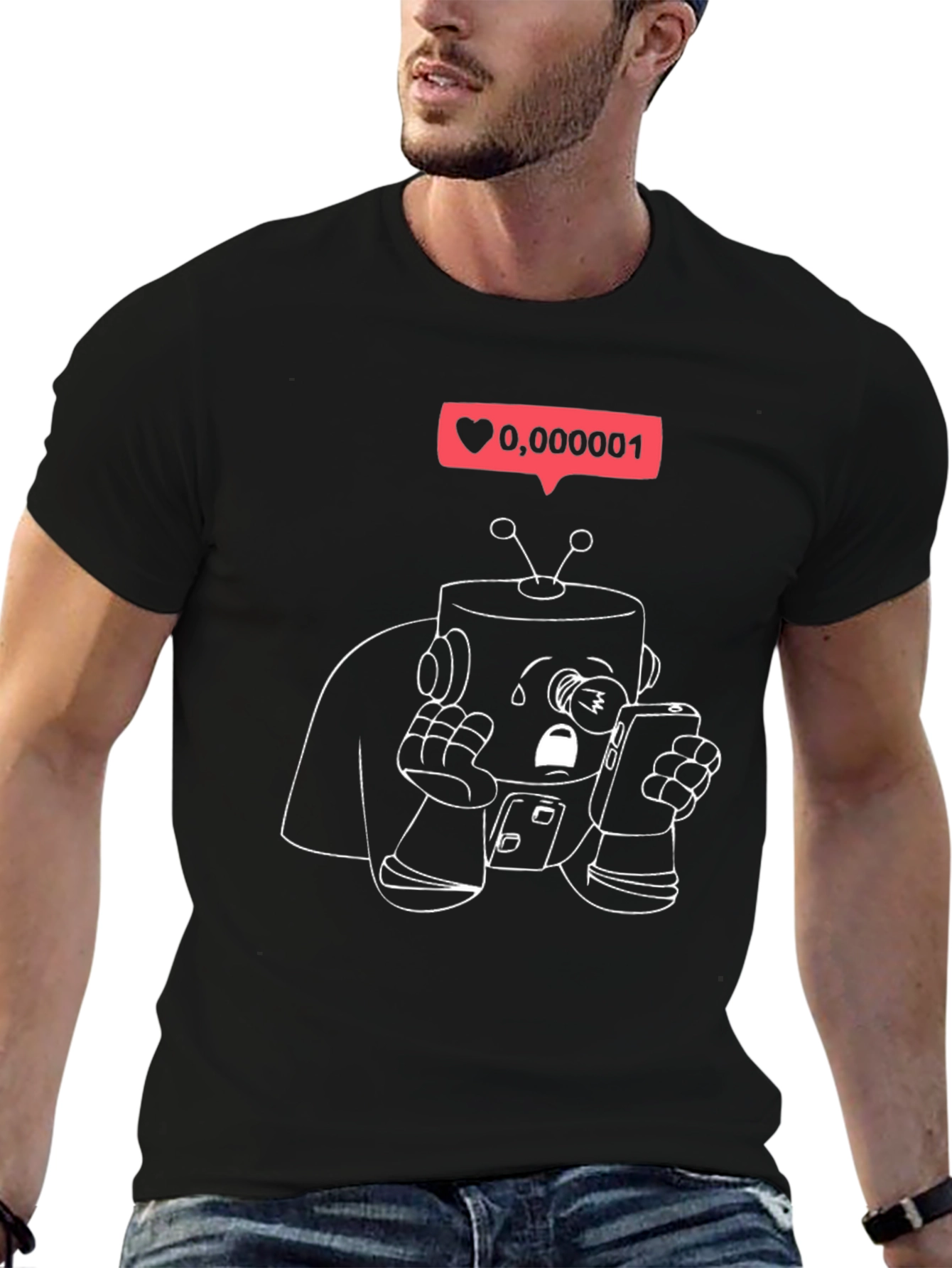 Sad Robot Phone Addict T-Shirt