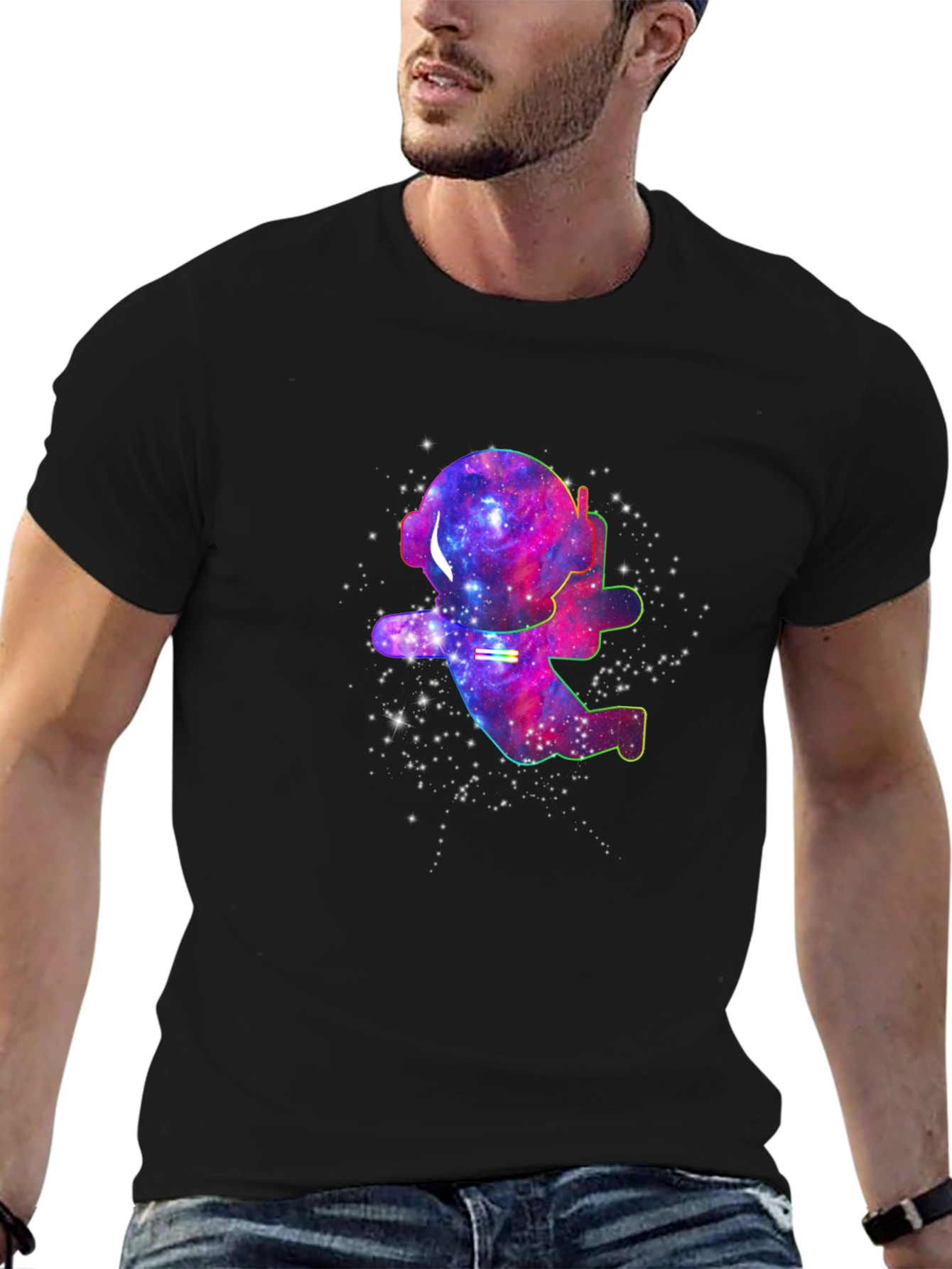 Galaxy Astronaut T-Shirt - Black Cotton Space Tee