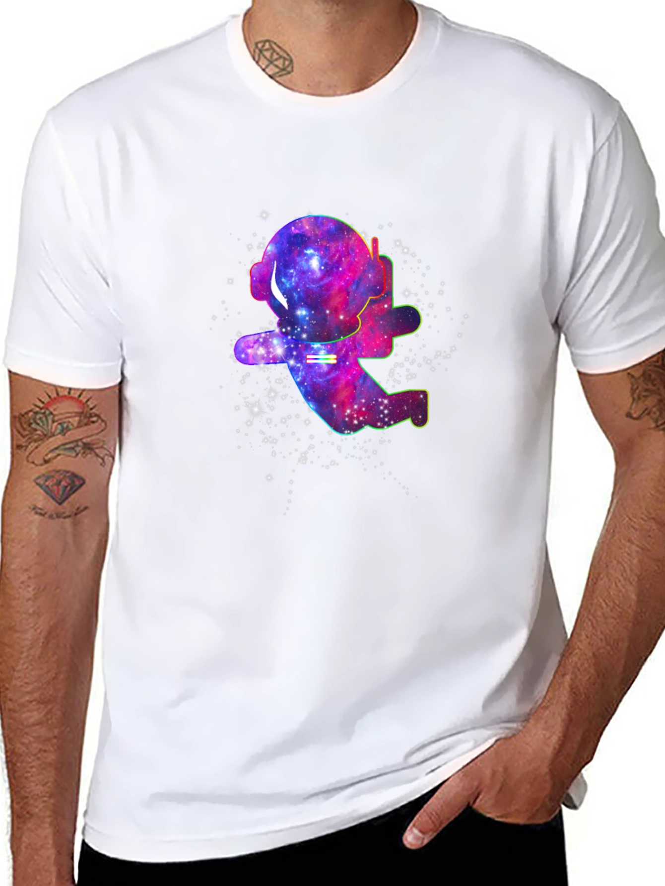 Galaxy Astronaut T-Shirt - Black Cotton Space Tee