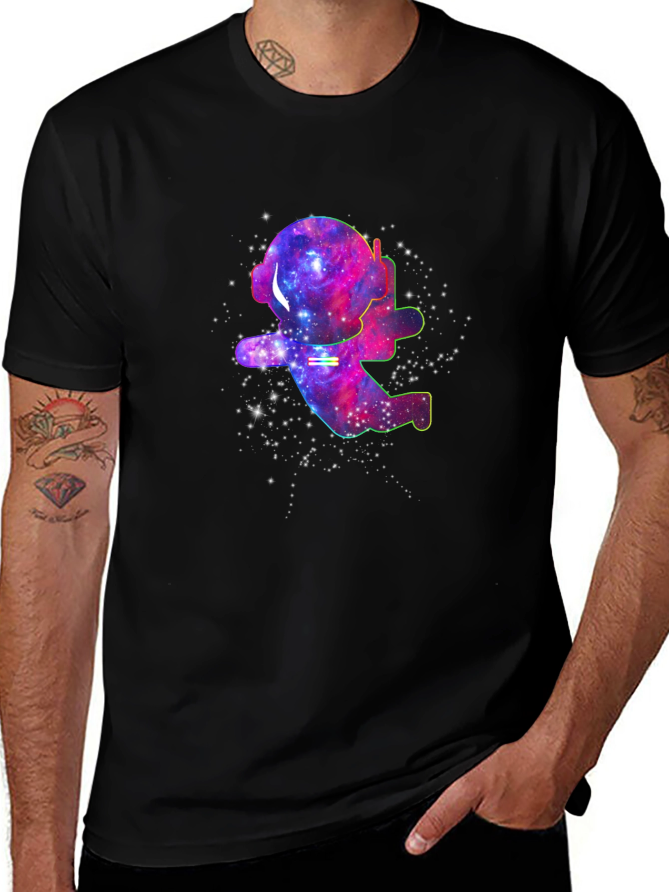 Galaxy Astronaut T-Shirt - Black Cotton Space Tee