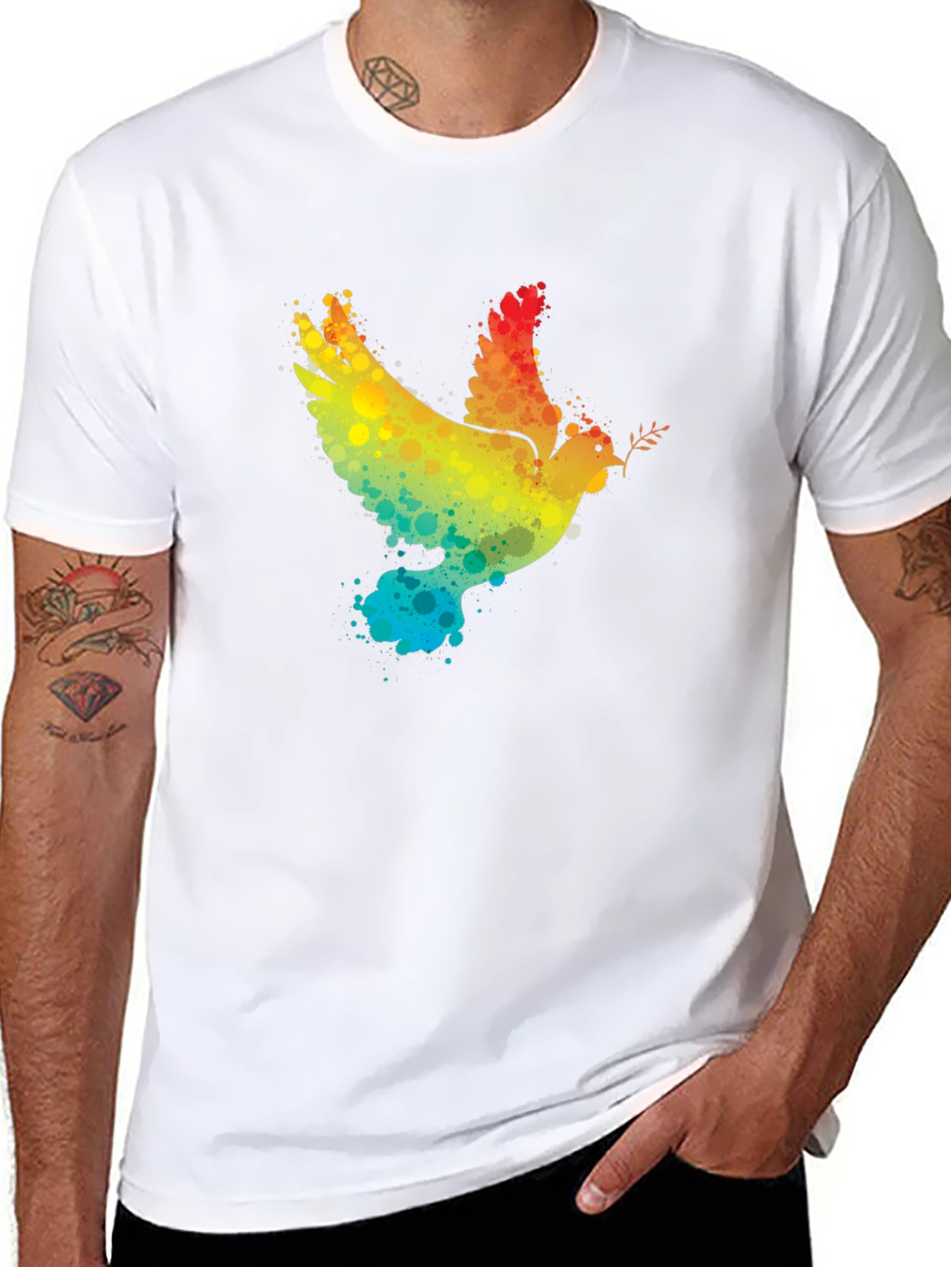 Peace Dove Rainbow Splatter Graphic T-Shirt
