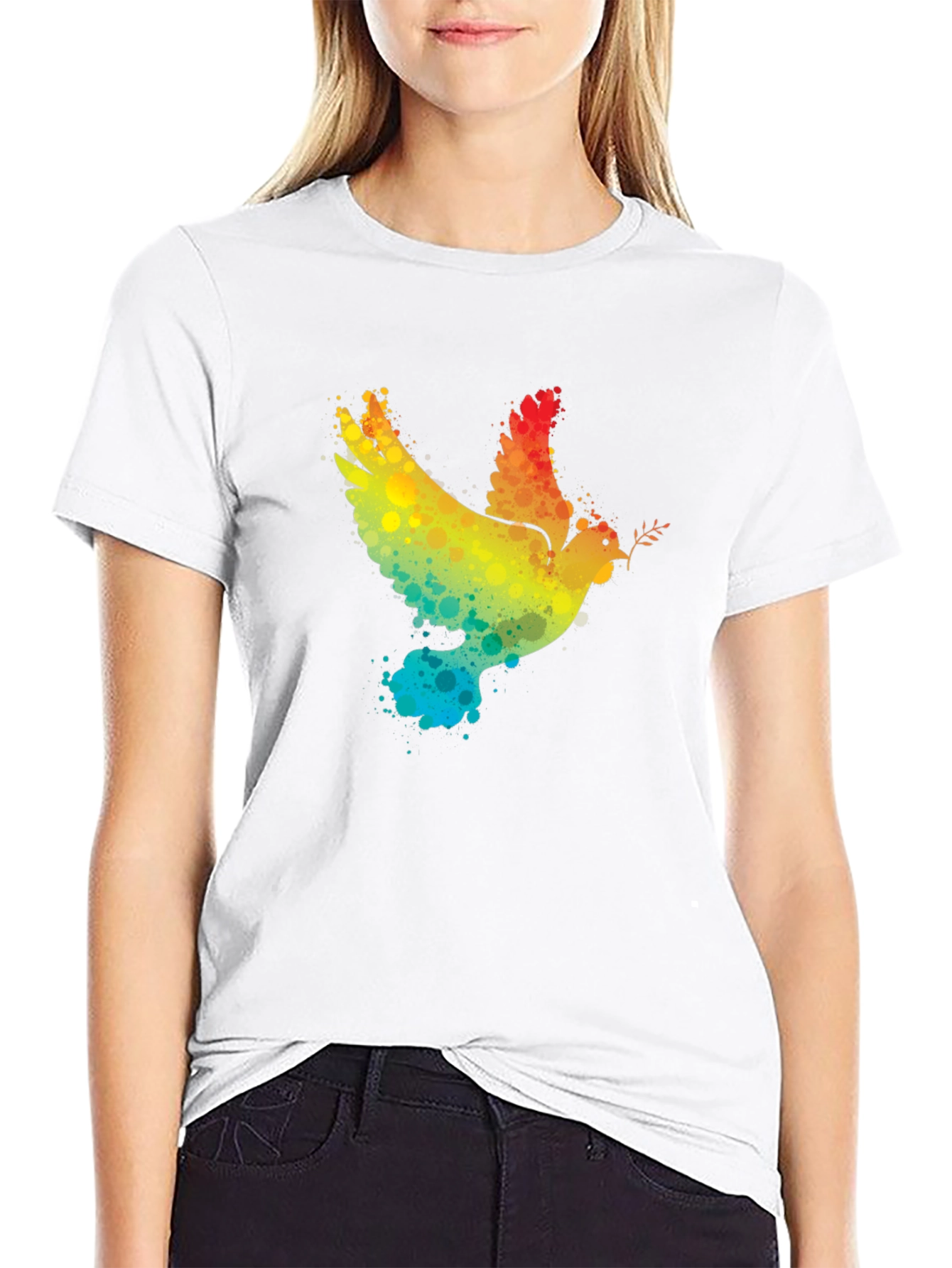 Peace Dove Rainbow Splatter Graphic T-Shirt