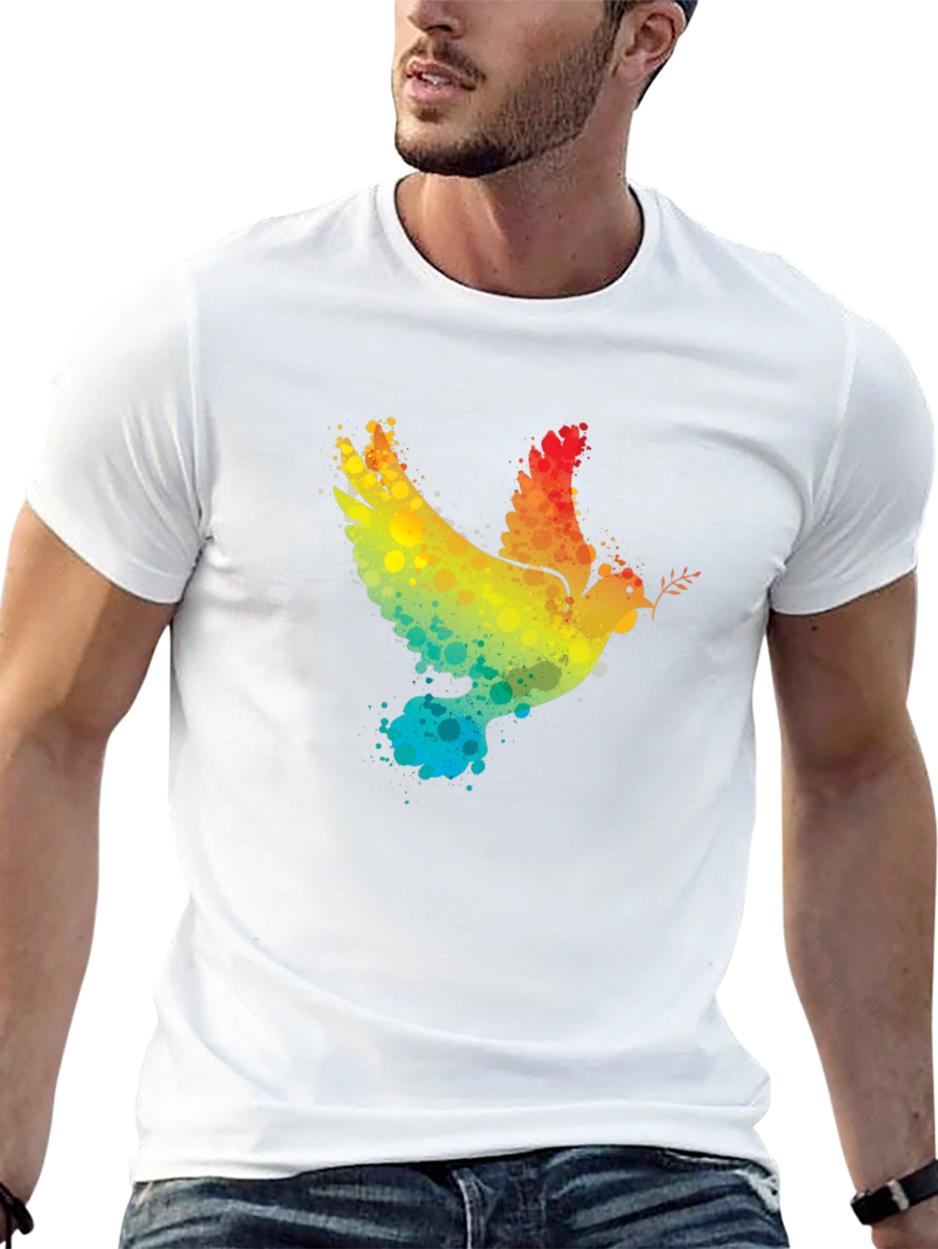 Peace Dove Rainbow Splatter Graphic T-Shirt