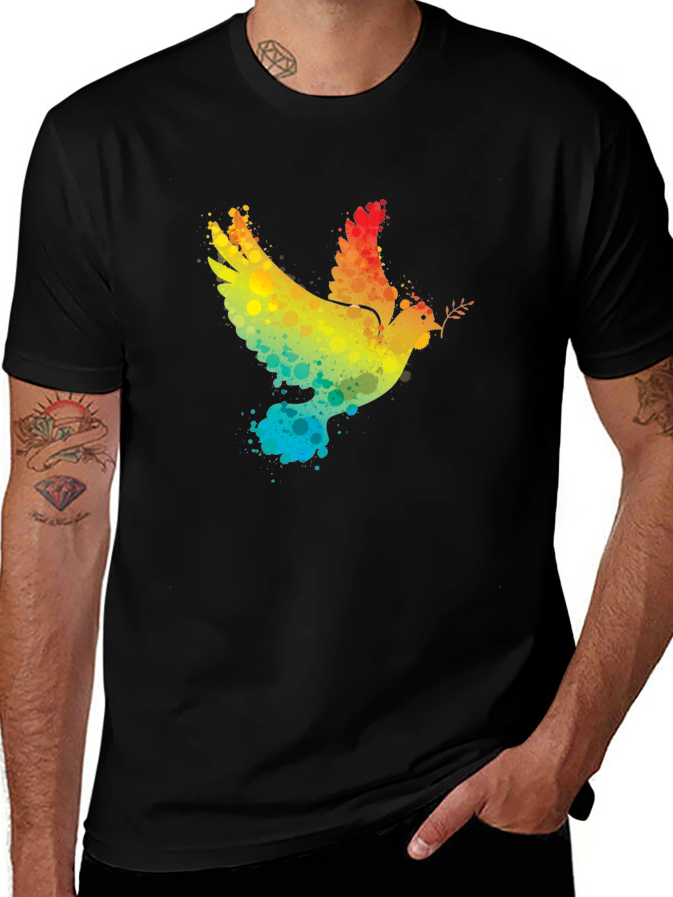 Peace Dove Rainbow Splatter Graphic T-Shirt