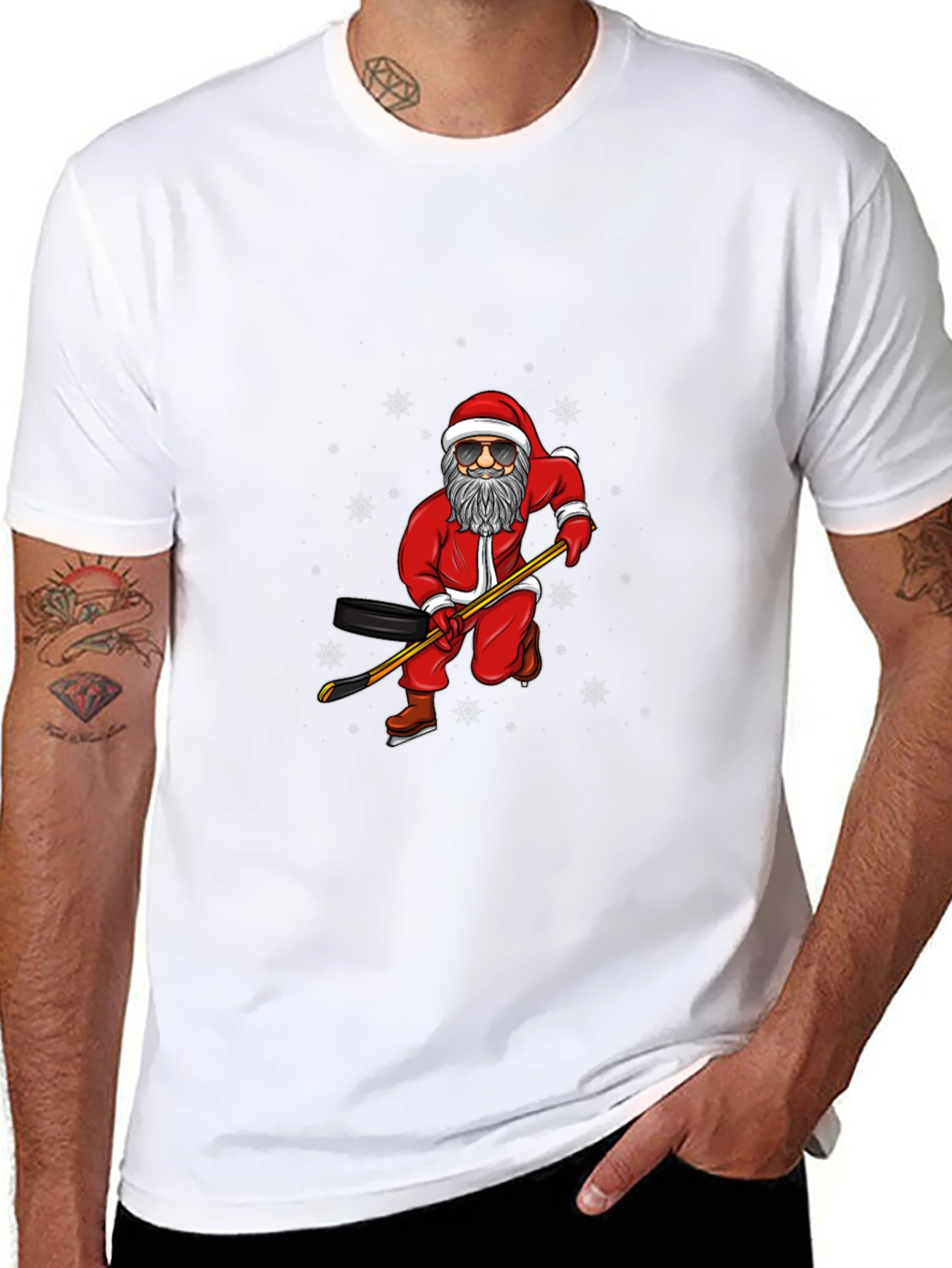 Santa Hockey Player Black T-Shirt