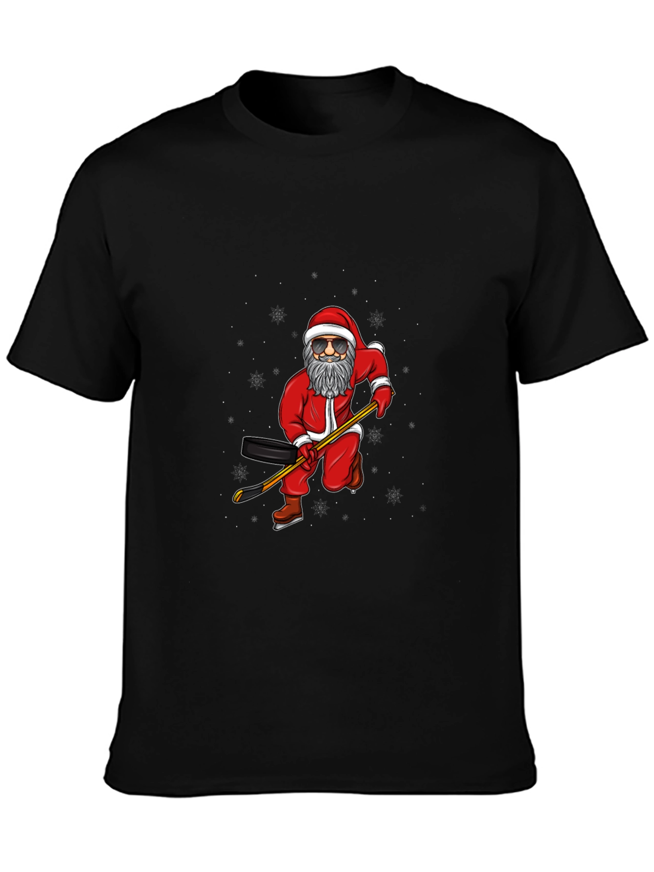 Santa Hockey Player Black T-Shirt