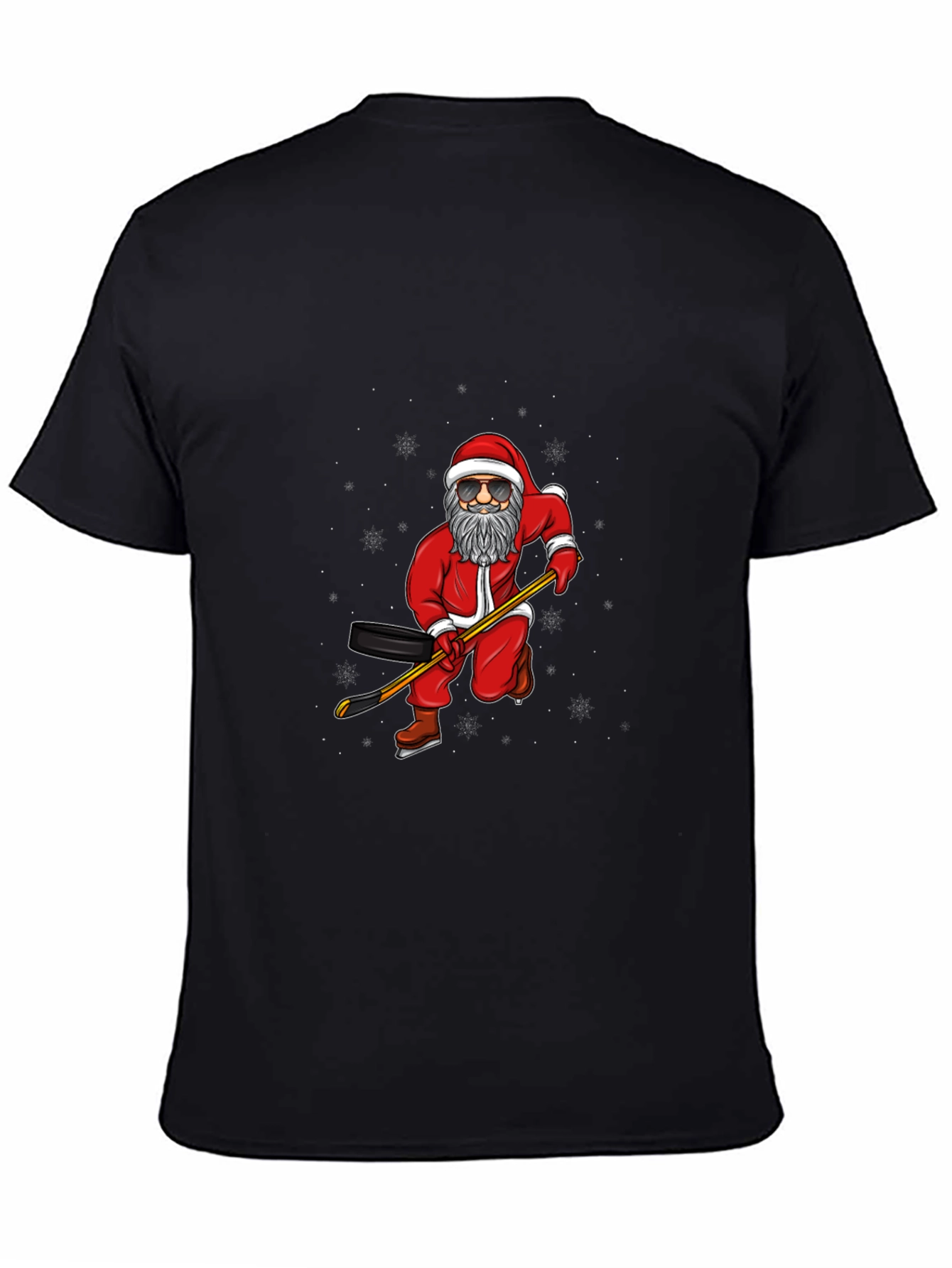 Santa Hockey Player Black T-Shirt