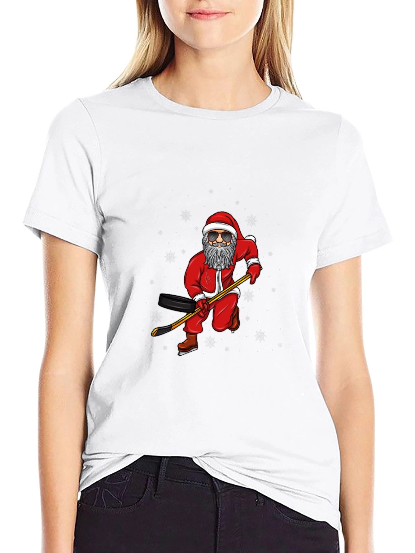 Santa Hockey Player Black T-Shirt