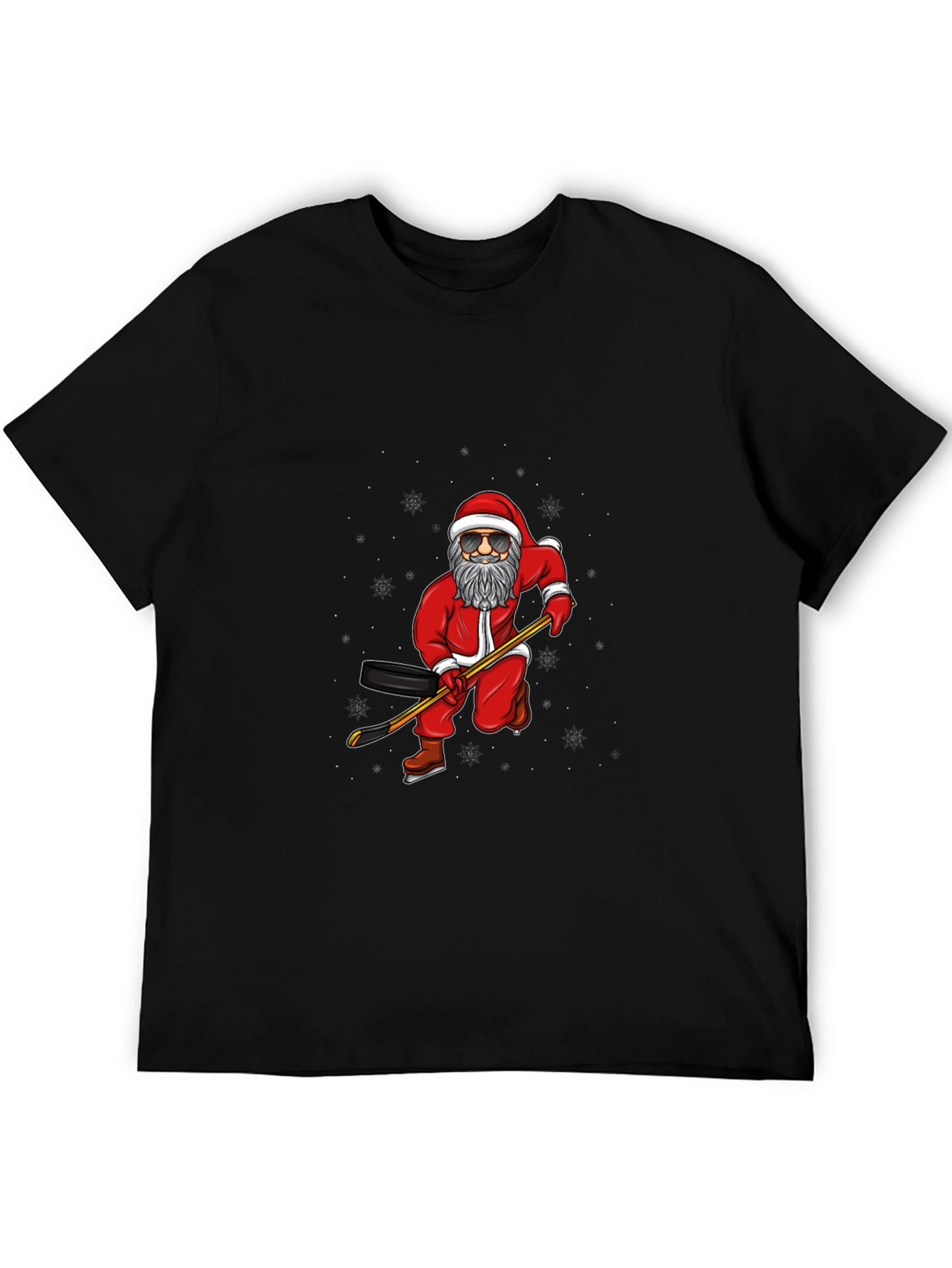 Santa Hockey Player Black T-Shirt