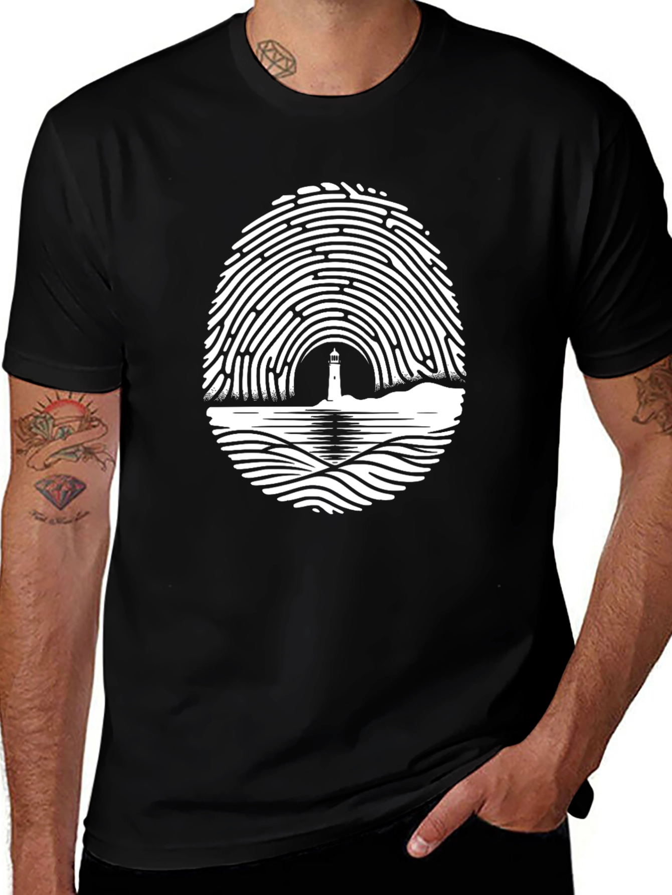 Lighthouse Fingerprint Tee - Unique Graphic T-Shirt