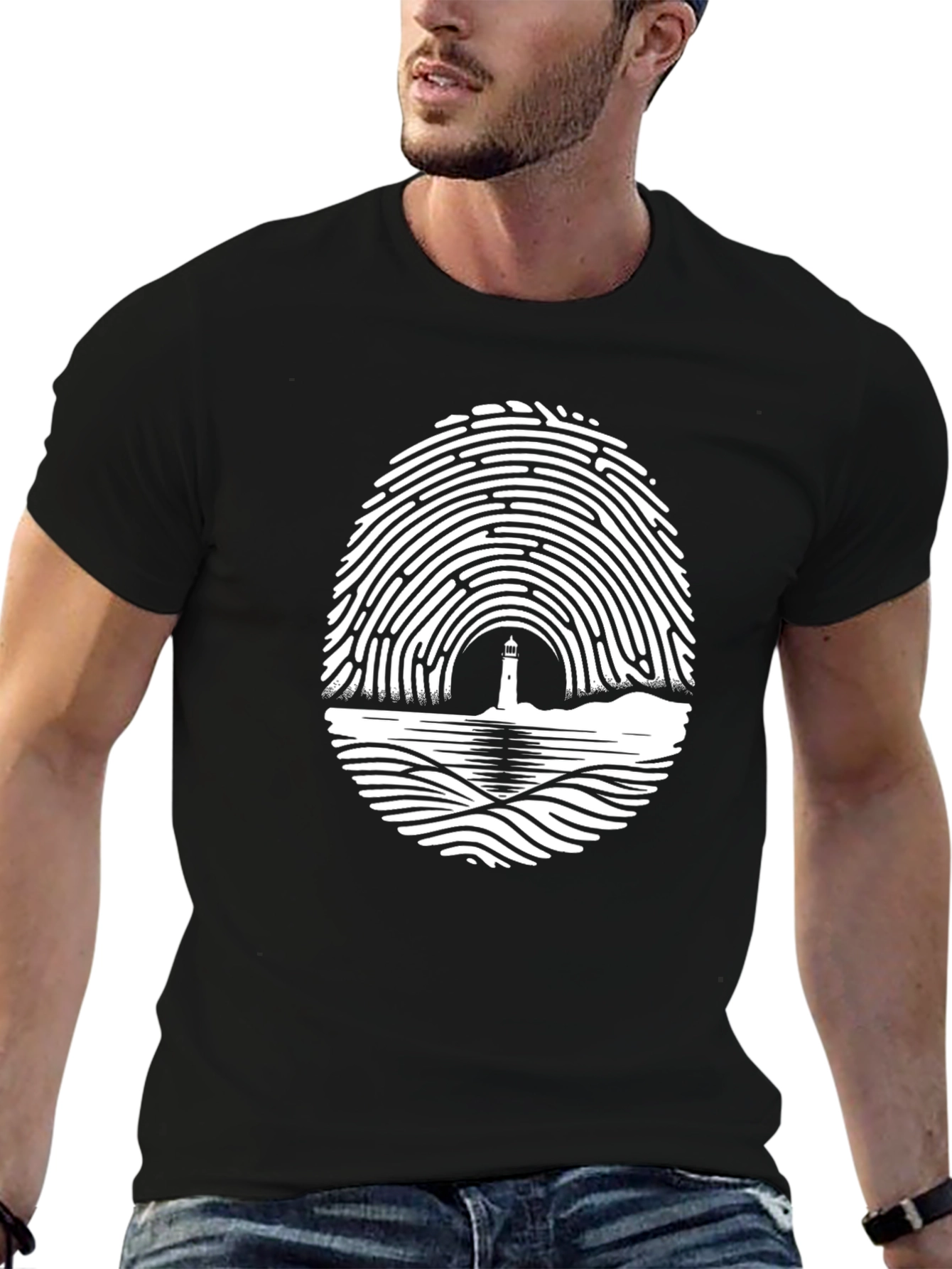 Lighthouse Fingerprint Tee - Unique Graphic T-Shirt