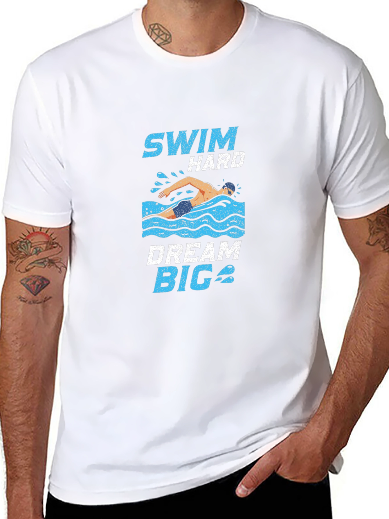 Swim Hard Dream Big Black Graphic Tee