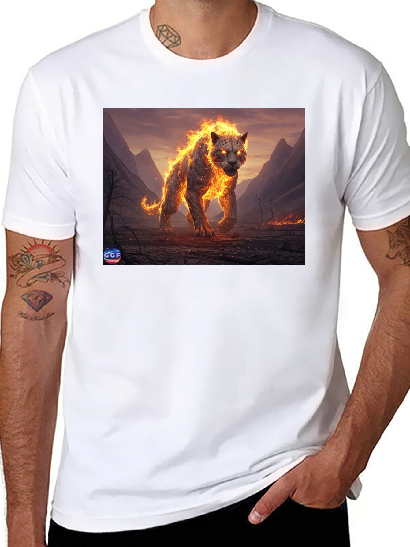 Fiery Panther Graphic Tee - Black Cotton Blend